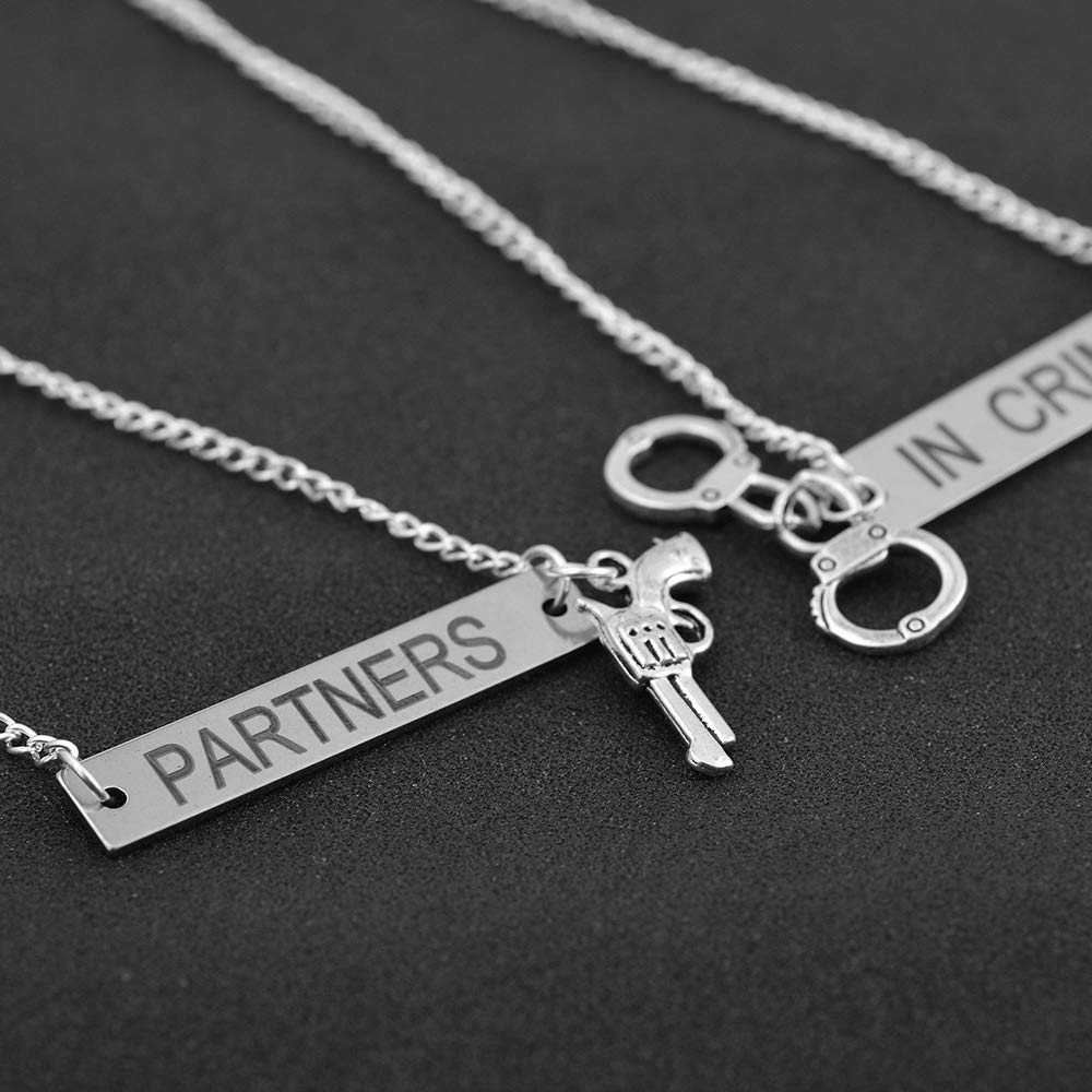 MJartoria Best Friend Necklaces - Engraved BFF Jewelry for Partners in Crime, Perfect for Birthdays, Anniversaries, and Special Occasions
