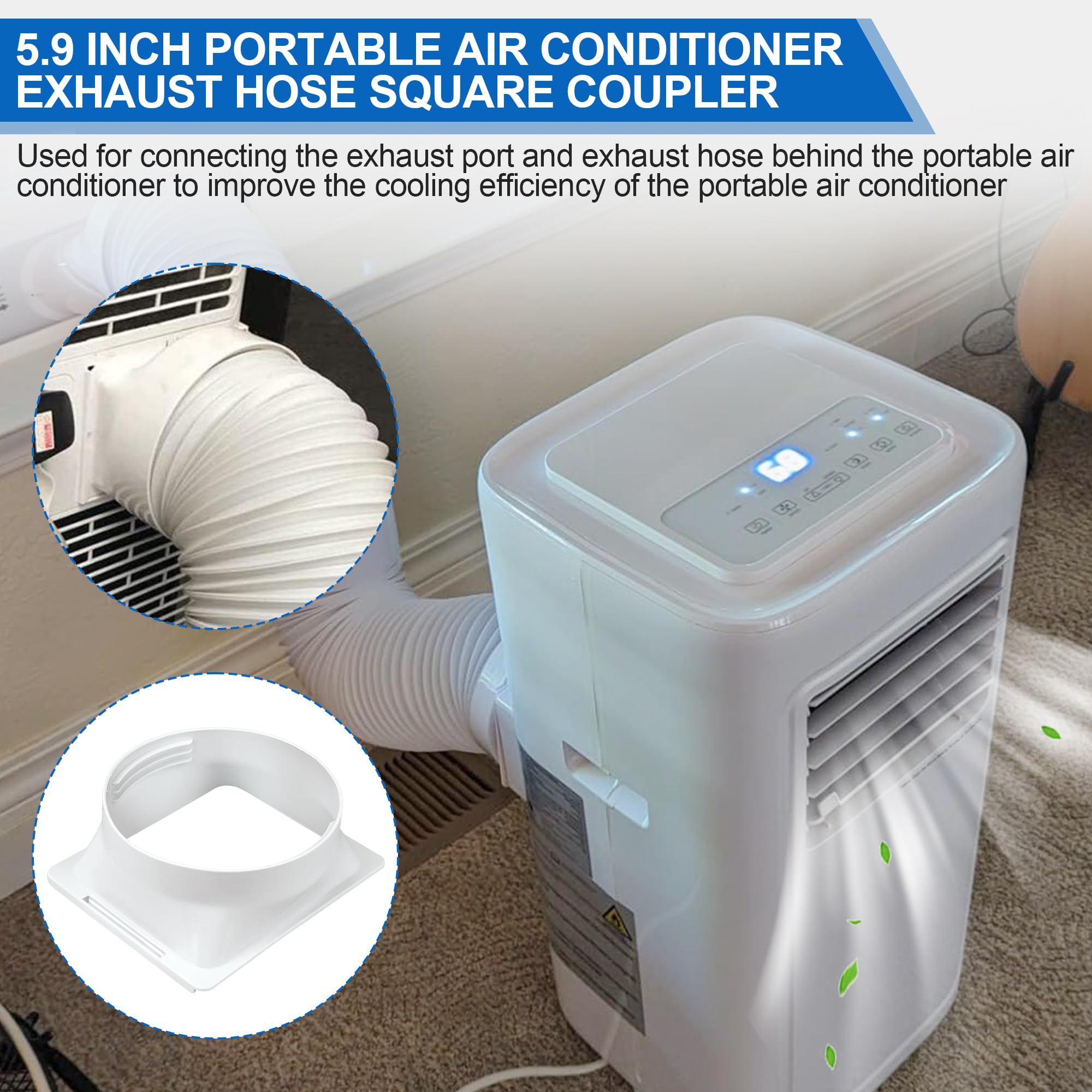 Square to Round Coupler for Portable AC - 5.9 Inch Exhaust Hose Adapter | AC Window Vent Kit Accessories | Perfect for Cooling Rooms, Garages & RVs