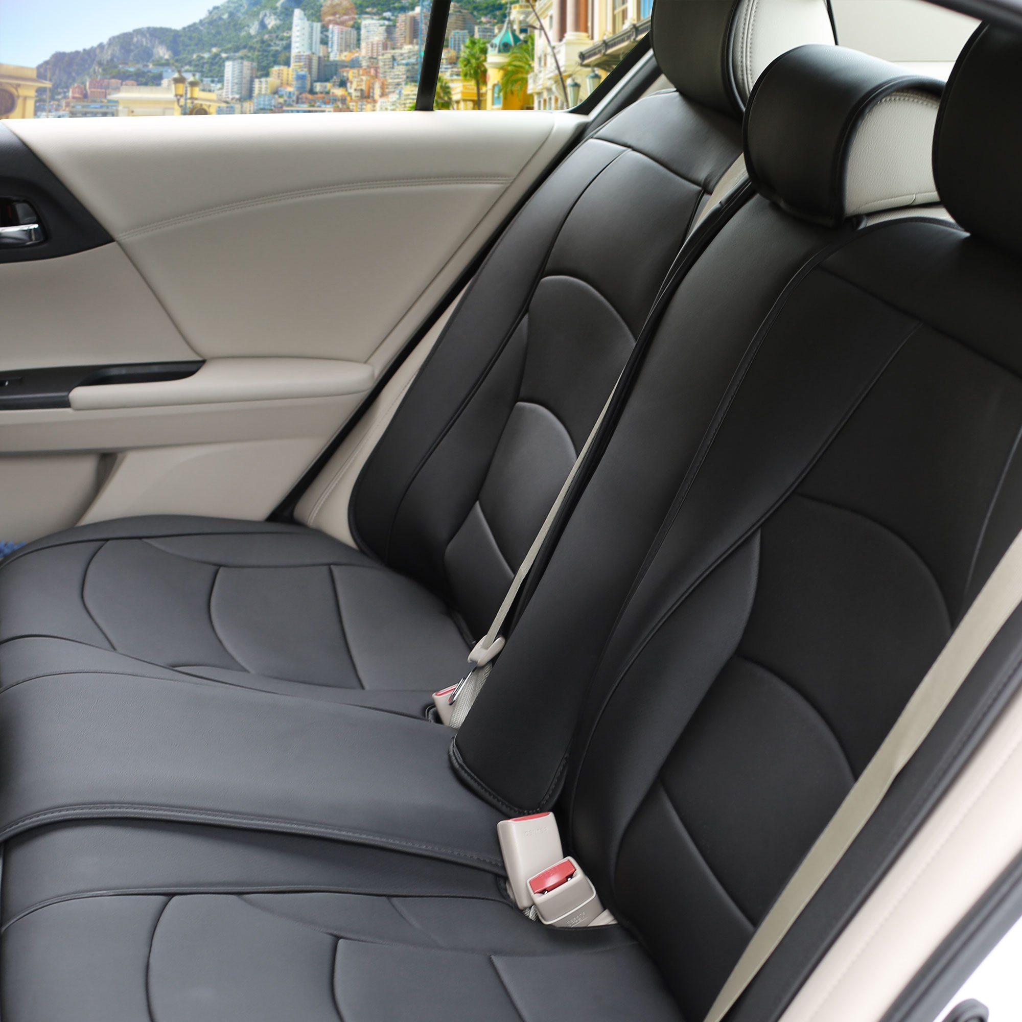 FH Group PU205013 Ultra Comfort Premium Faux Leather Car Seat Cushions (Black) - Universal Fit for Cars, Trucks & SUVs - Perfect for Long Drives & Road Trips