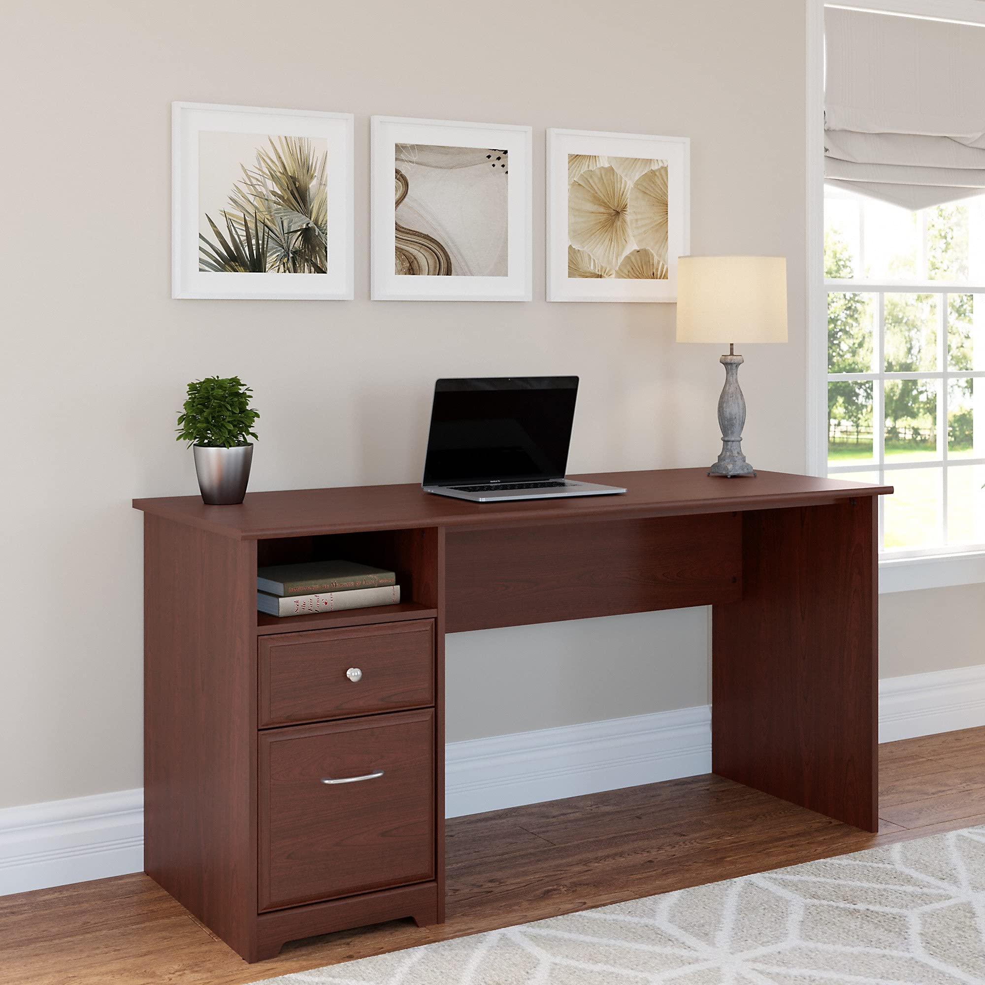 Bush Furniture Cabot 60W Computer Desk with Drawers in Harvest Cherry - Home Office Desk for Work, Study & Gaming - Spacious Writing Table with Storage for Small Spaces