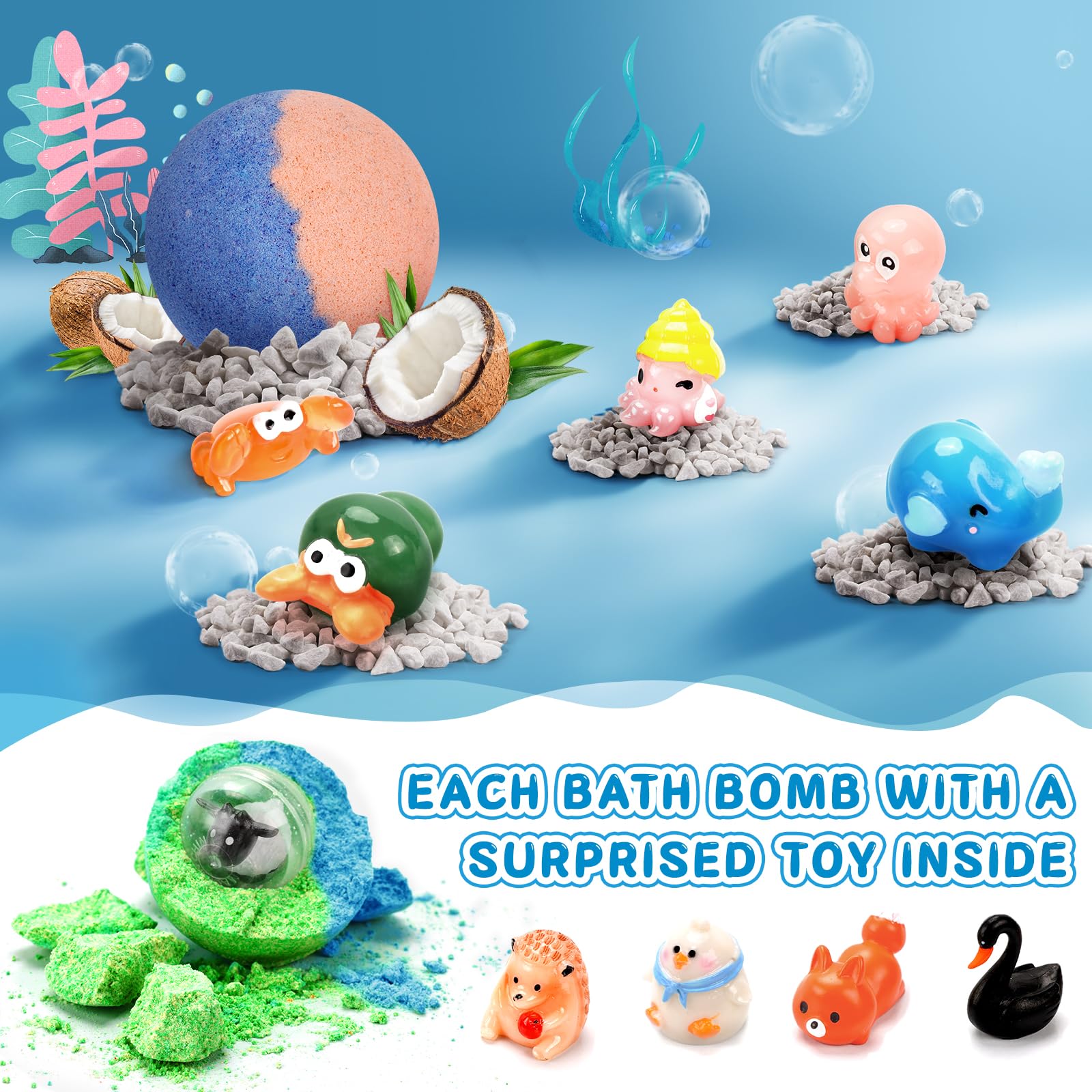 24 Pack Kids Bath Bombs with Surprise Inside - Fun Bubble Bath Toys for Girls & Boys Ages 3+, Perfect Gift for Birthday & Relaxing Bath Time (Includes Storage Bag)