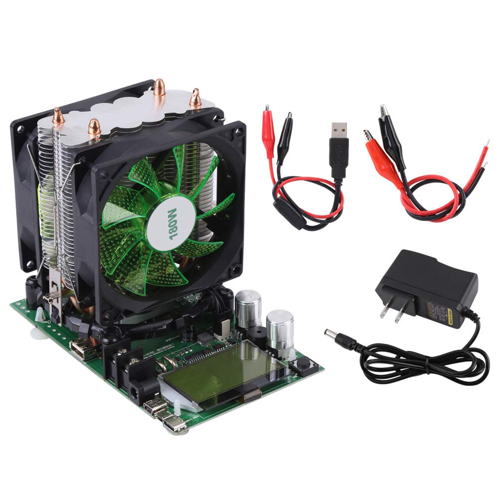 180W USB Battery Capacity Tester - 0-200V 0-20A Constant Current Load Discharge Analyzer with Cooling Fan, US Plug & Clip Cable for Lithium/Pb Battery Testing (Perfect for RC Cars, Solar Systems & DIY Electronics)