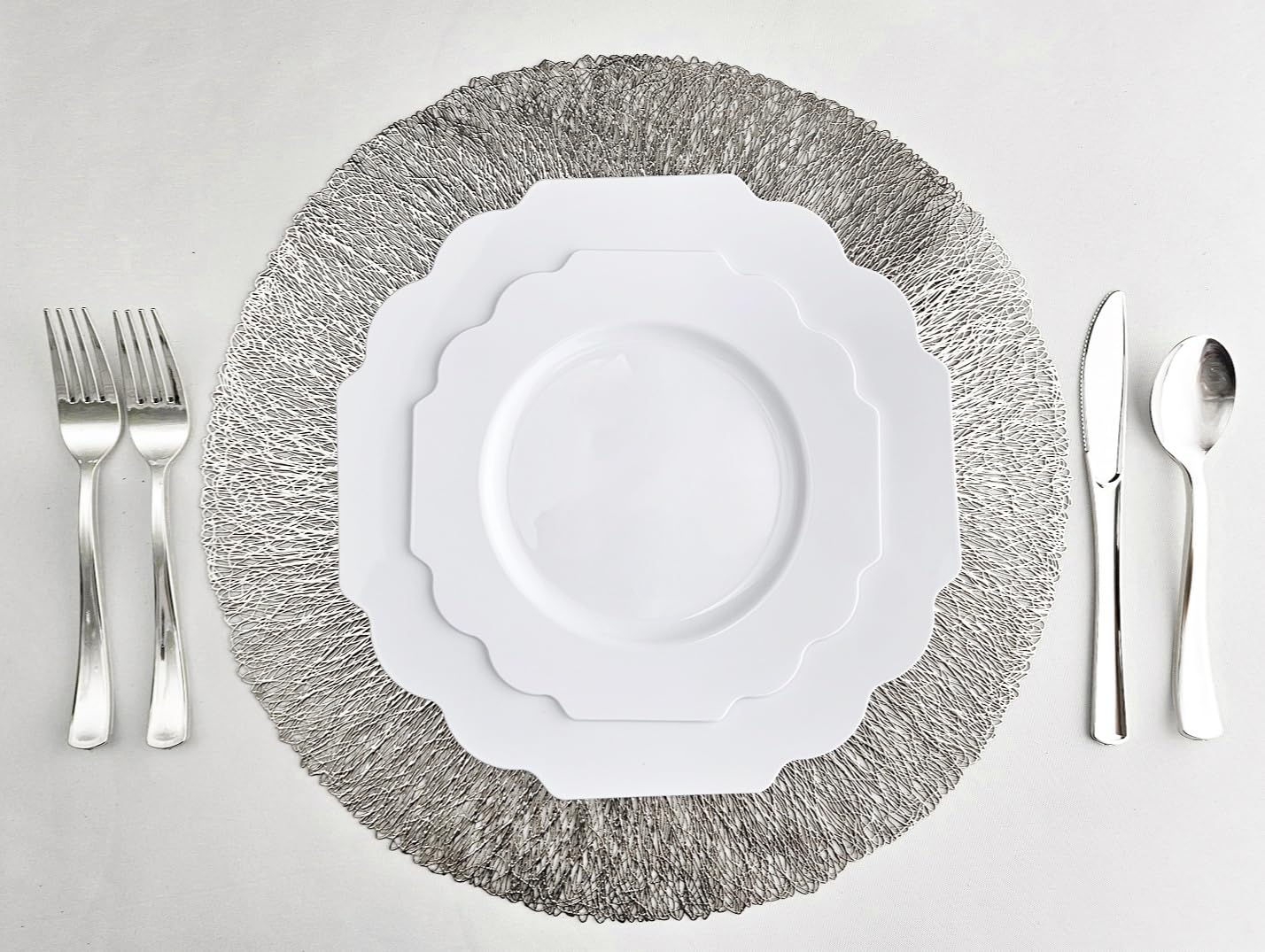 120-Piece Metallic Vinyl Placemats Set - Round Pressed Wedding Table Decor in Reef & Silver | Elegant Dining, Party Centerpiece, Holiday Table Setting