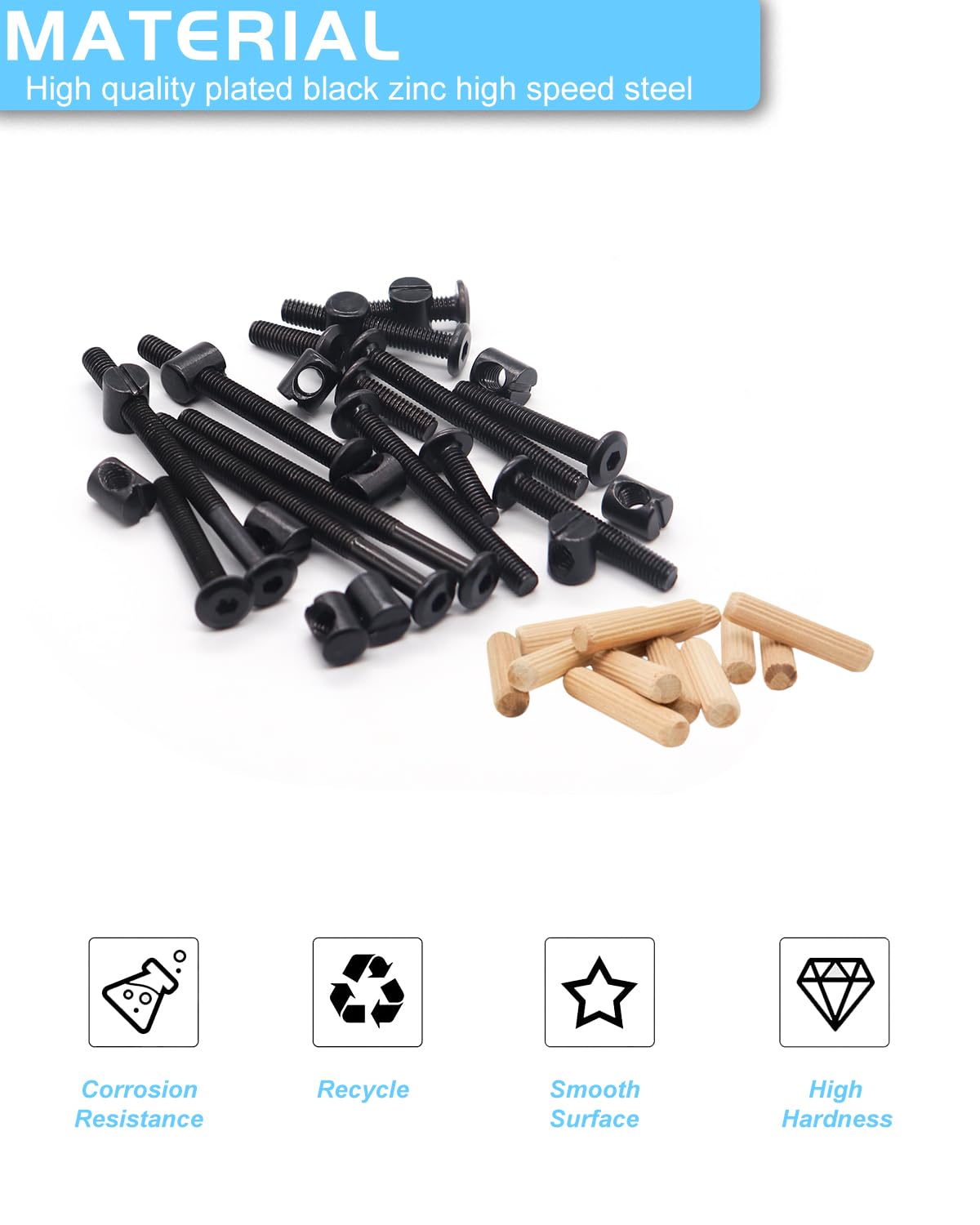 Baby Crib Screws Kit - 16pcs M6x16-80mm Bed Frame Bolts & Nuts for Furniture Assembly