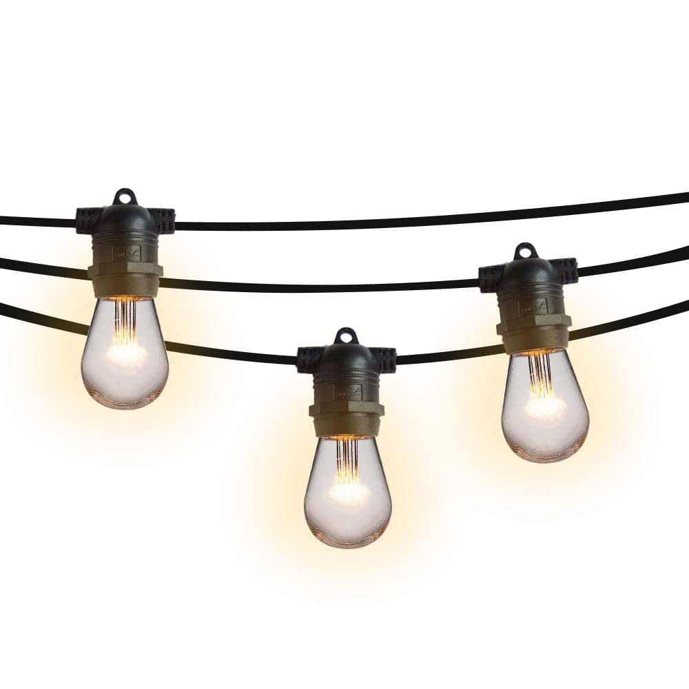 24 Socket Outdoor Commercial String Light Set - 54 FT Black Cord with 0.8W Shatterproof LED Bulbs, Weatherproof SJTW - 2-Prong Plug for Patio, Garden, Restaurant, and Backyard Decor by PaperLanternStore.com