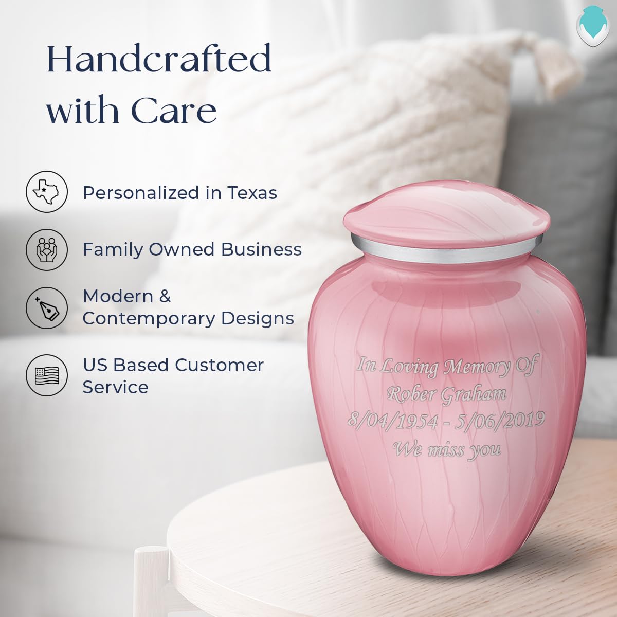 Personalized Cremation Urns for Human Ashes - Large Pearl Light Pink Funeral Urn for Adults with Double Side Engraving | Holds 200 lbs | Memorial Keepsake for Loved Ones | Perfect for Home Display or Burial Ceremony