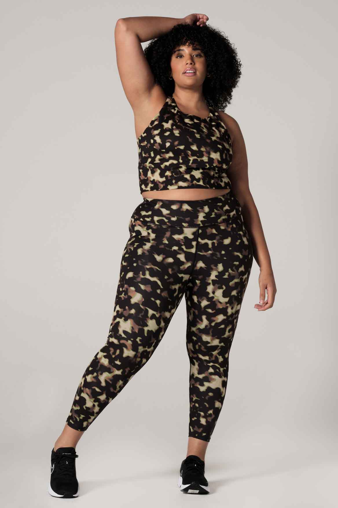 Camila High Waist Yoga Pants with Front Pockets - Blur Camo Print Workout Leggings for Women | Gym, Running & Lounge Wear