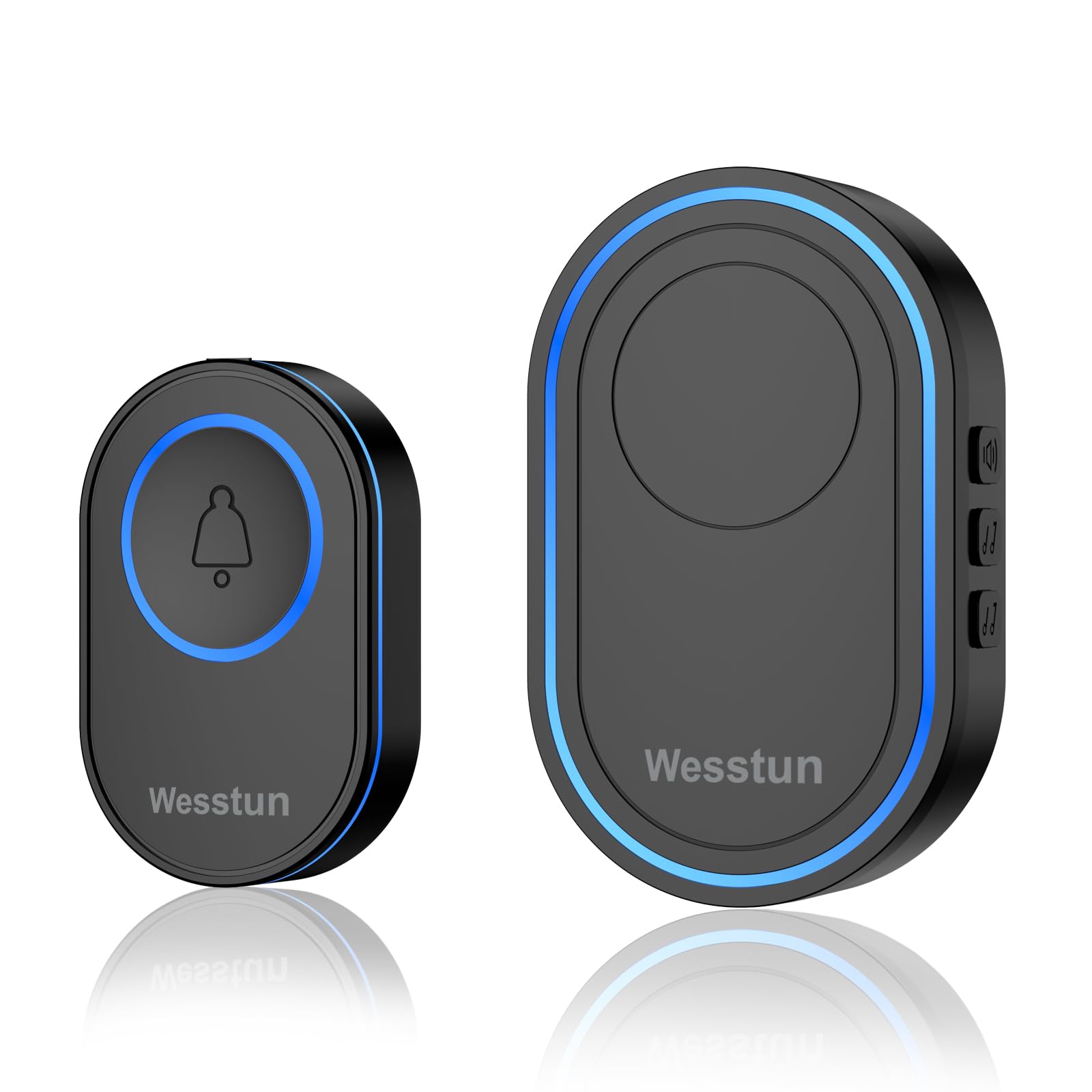 Wireless Doorbell with 39 Chimes - IP67 Waterproof, 5-Level Volume Adjustable & LED Indicator - Easy Installation for Home, Classroom, Warehouse (Black) | Perfect for Front Door, Office, and Large Spaces
