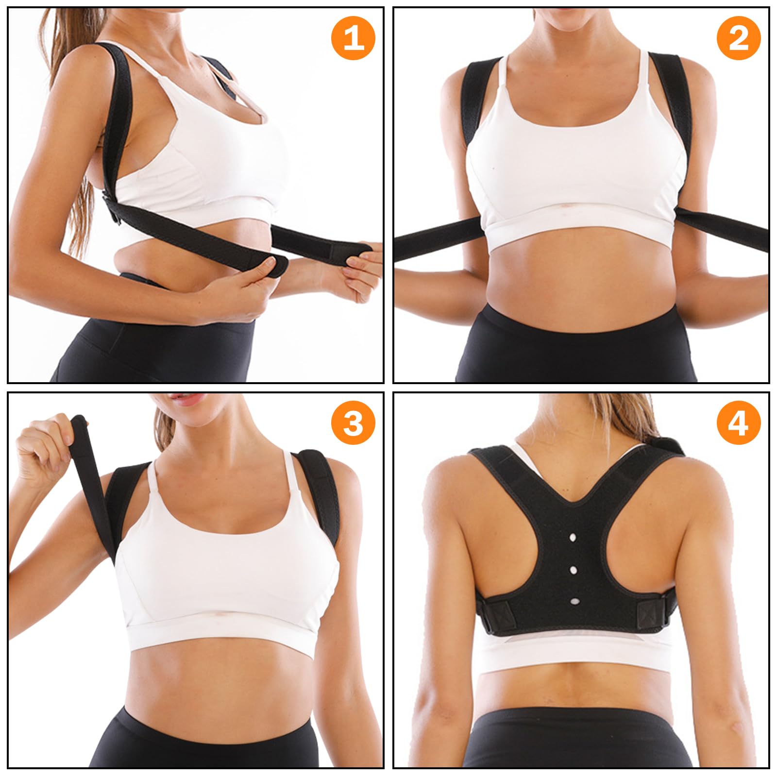 Adjustable Posture Corrector for Women & Men - Breathable Upper Back Brace, Back Straightener for Pain Relief in Neck, Shoulder & Clavicle (Black) - Perfect for Office Work, Gaming & Driving