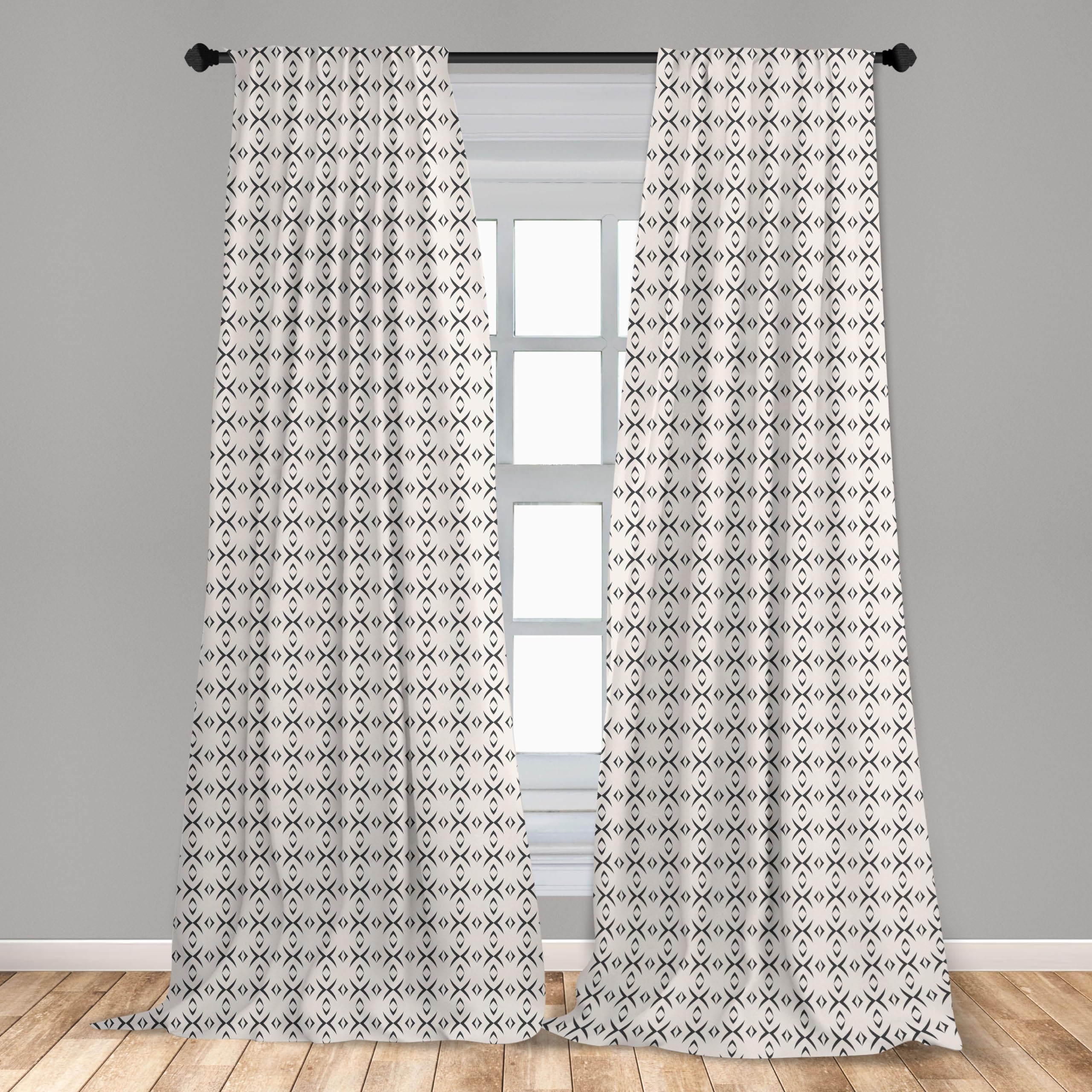 Ambesonne Black and White Geometric Window Curtains - Modern Striped Design with Pale Grey Backdrop, Lightweight 2-Panel Set (28