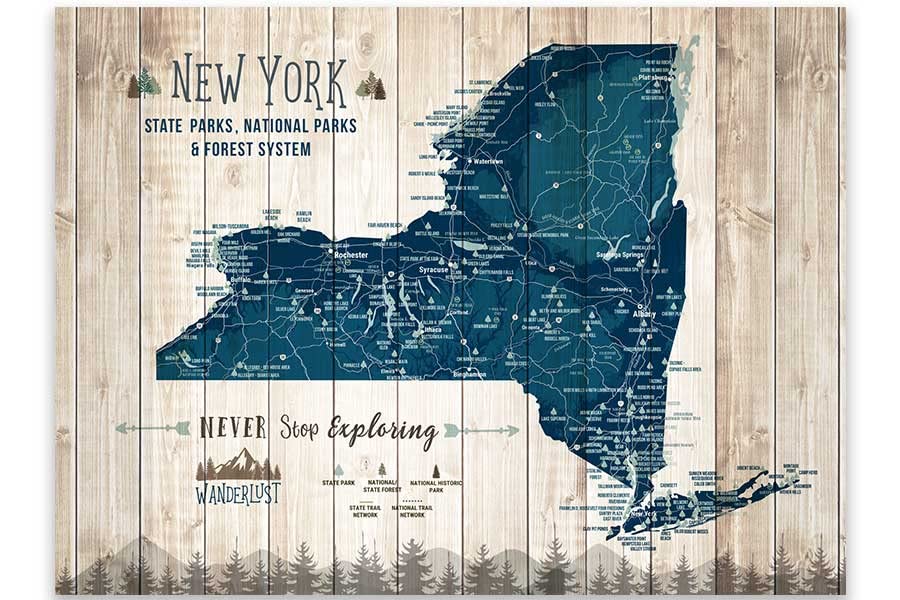 New York State Map with State Parks - Push Pin Travel Map on Canvas with Foam Backing (12x16 Inches) - Includes Push Pins - Perfect for Travel Planning & Home Decor
