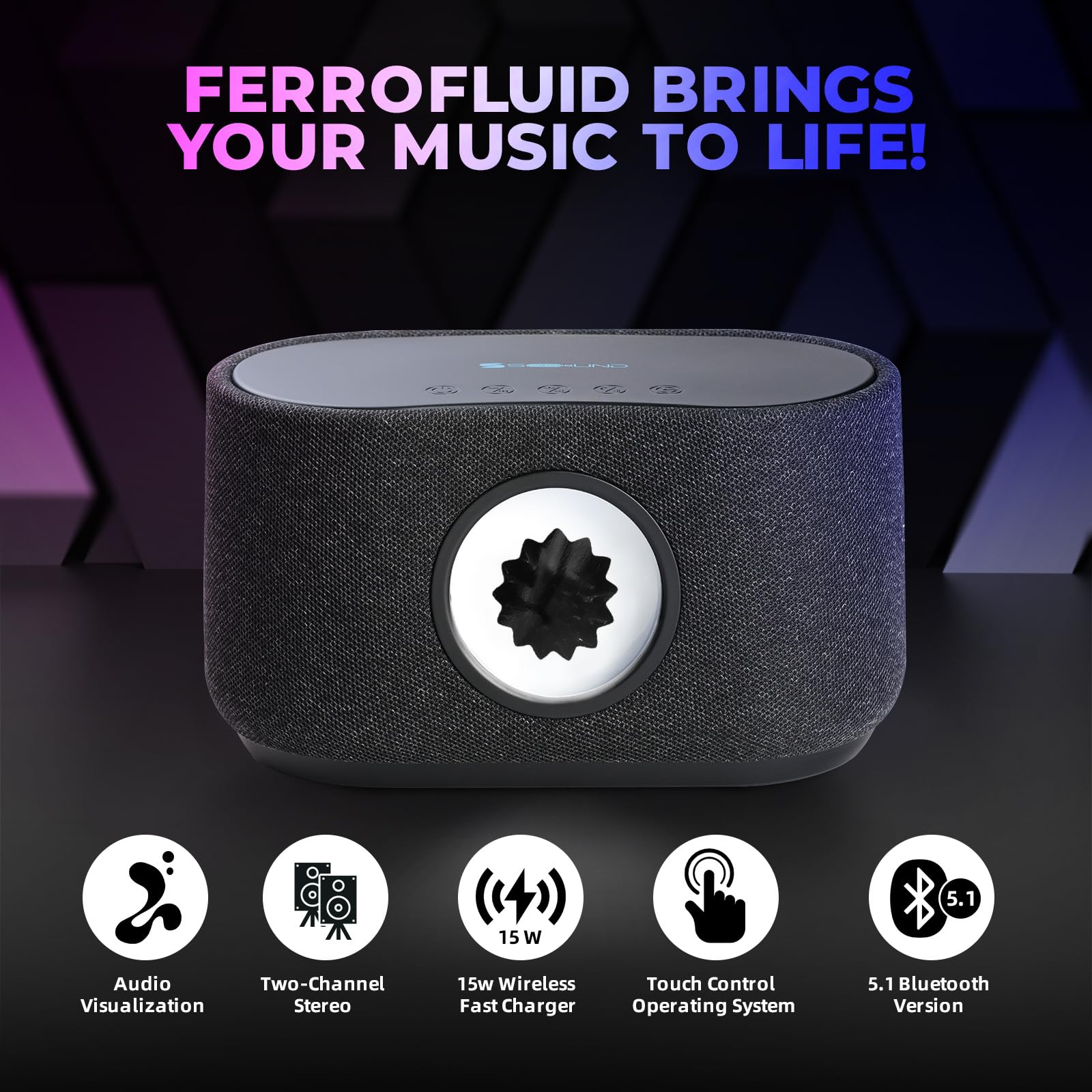 HusonoLife Ferrofluid Speaker Music Mate - Dancing Ferrofluid Sound Visualizer with Music Rhythm, Magnetic Liquid Display Lamp, Cool Desk Decor for Office & Home, Unique Birthday Gifts for Men & Women (White) - Perfect for Parties, Music Lovers & Tech Enthusiasts