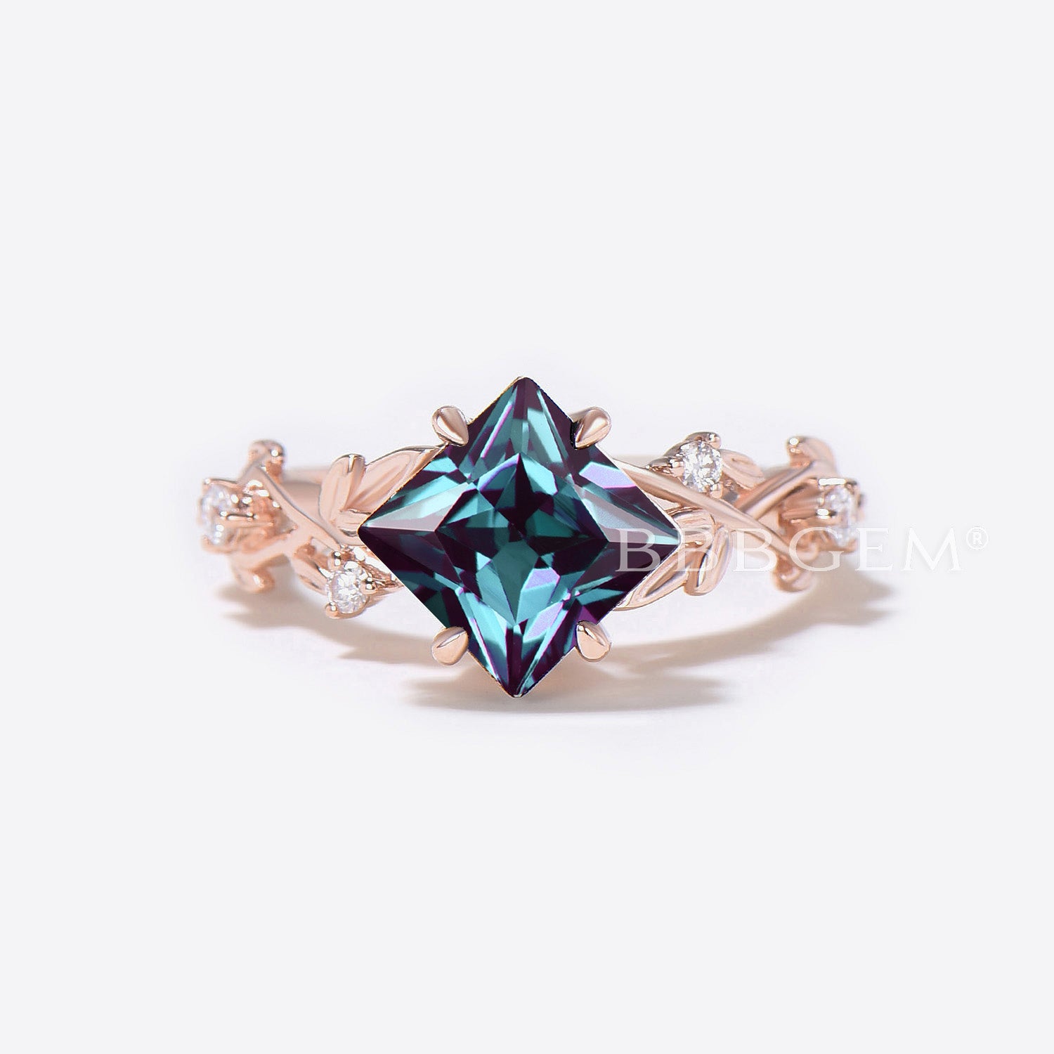 Princess Color Changing Alexandrite Twisted Ring - Nature Inspired Bridal Jewelry Set for Engagement, Wedding & Anniversary Gifts