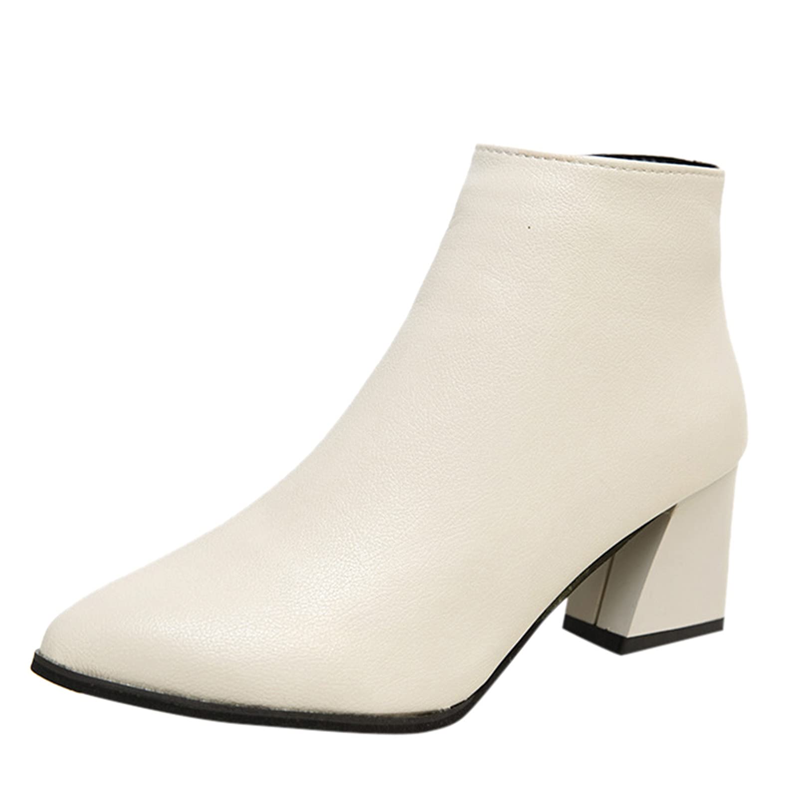 Stylish Women's Ankle Boots - Fashionable Pointed Toe Dress Booties with Thick Heel & Retro Zipper Design for Office, Party & Night Out