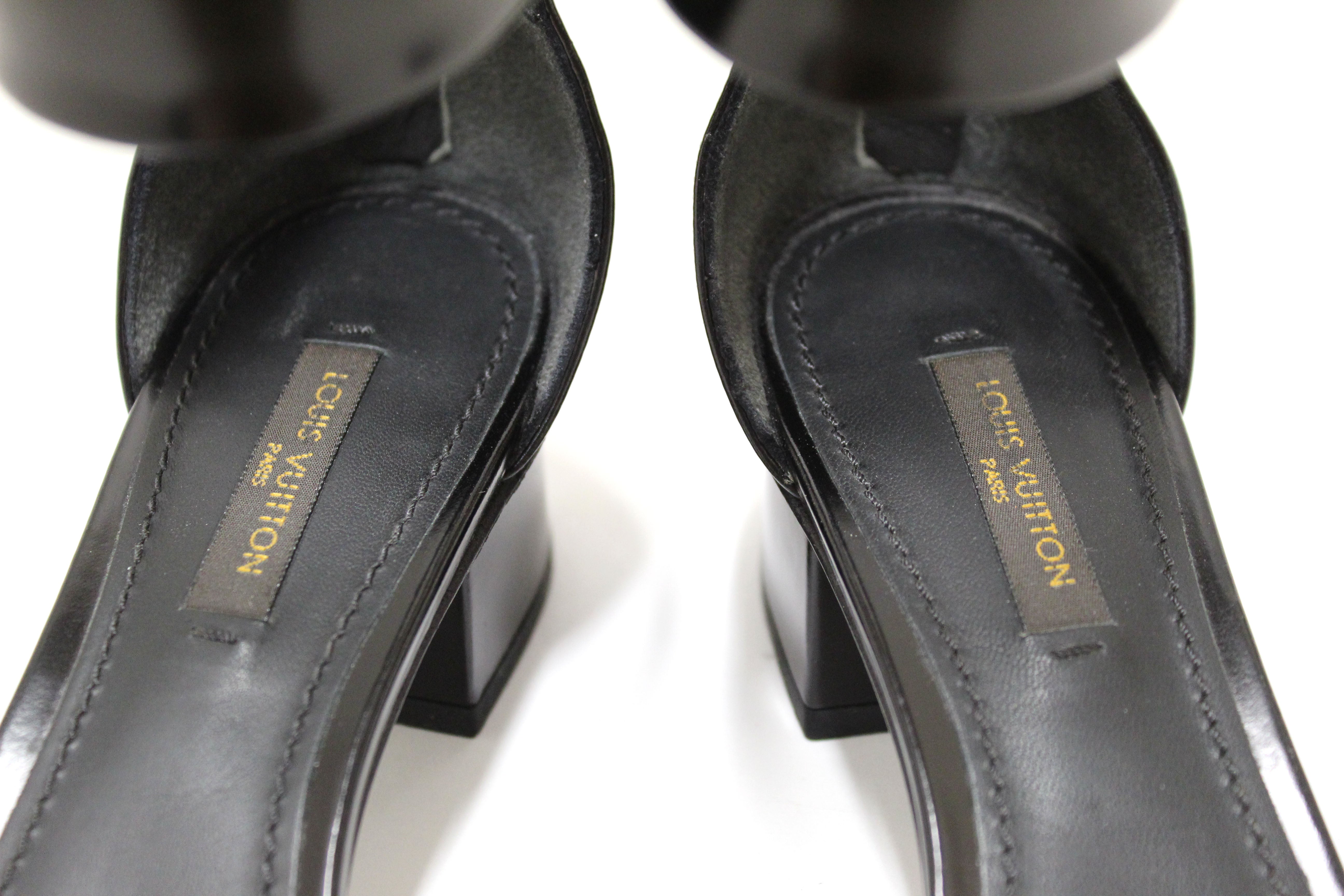 Authentic Louis Vuitton Black Calfskin Westbound Block Heel Sandals - 4cm Heel Height - Size 37 EU (US 7) - Luxury Women's Dress Shoes for Weddings, Parties & Evening Events