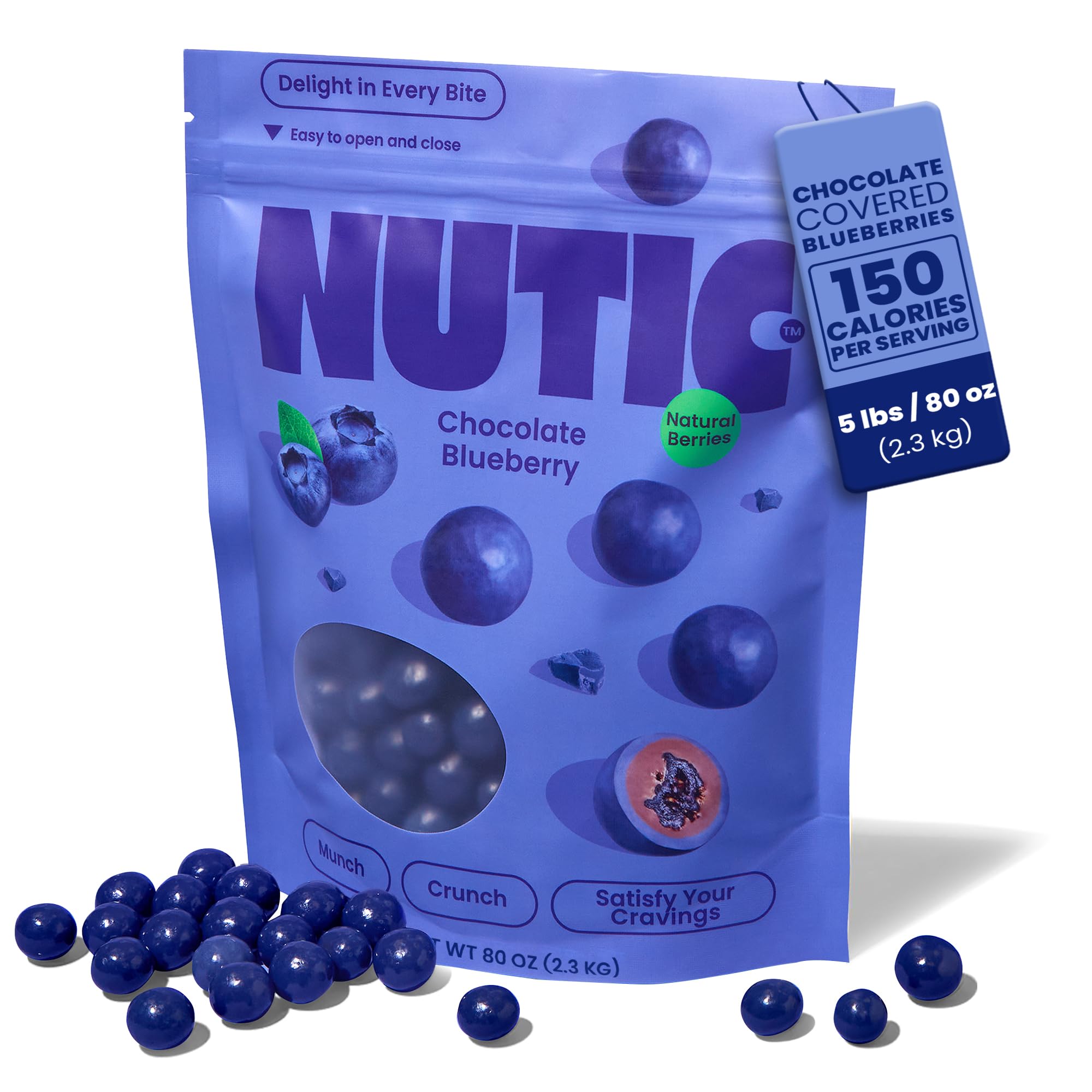 Nutic Milk Chocolate Covered Blueberries - 5Lb Bulk Bag, Premium Gourmet Chocolate Candy Snacks, USA Made, Kosher, Non-GMO - Perfect for Holiday Gifts, Party Favors, Office Snacks & Dessert Platters