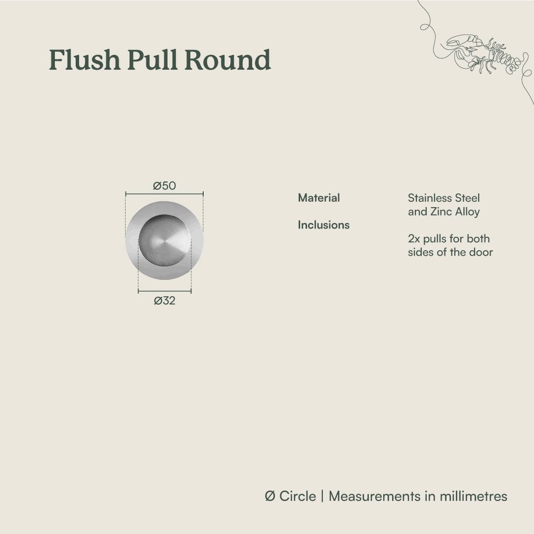 Round Brushed Brass Flush Pull Handle - Elegant Cabinet & Drawer Hardware for Modern Home Decor | Perfect for Kitchen, Bathroom & Furniture Upgrades