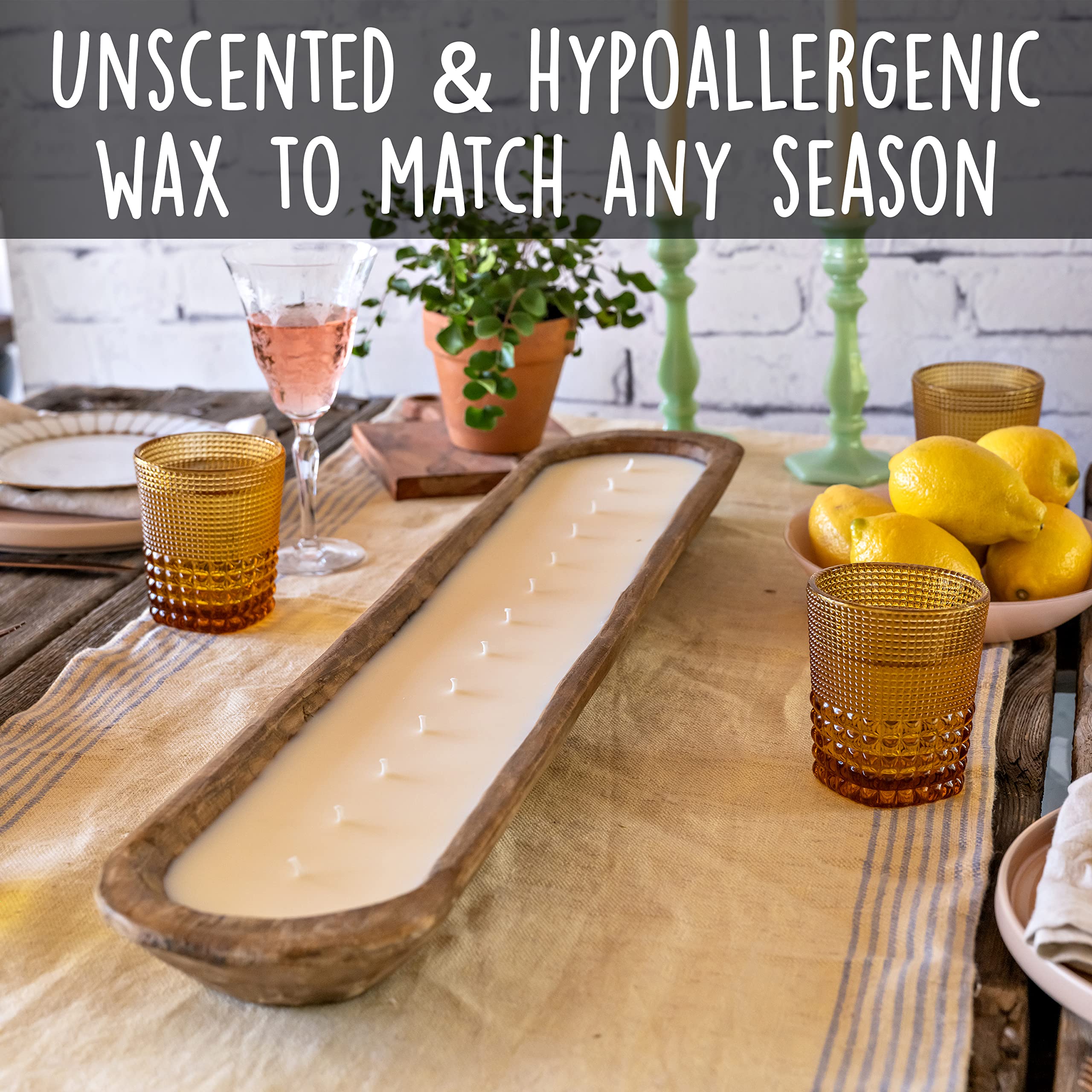 30 Inch Wooden Dough Bowl Candles - Farmhouse Table Centerpiece, Unscented Soy Candle in Wooden Bowl for Rustic Home Decor | Perfect for Dining Table, Wedding Centerpieces & Cozy Living Room Ambiance