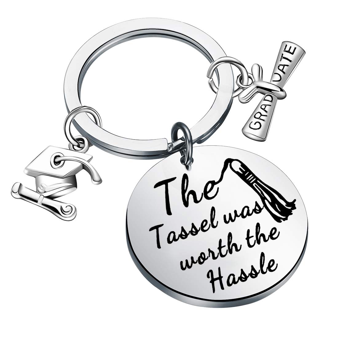 FUSTMW Graduation Gift Keychain - 'The Tassel Was Worth the Hassle' Inspirational Jewelry for Graduates | Perfect Graduation Party Favors, Diploma Decor & Keepsake Gift