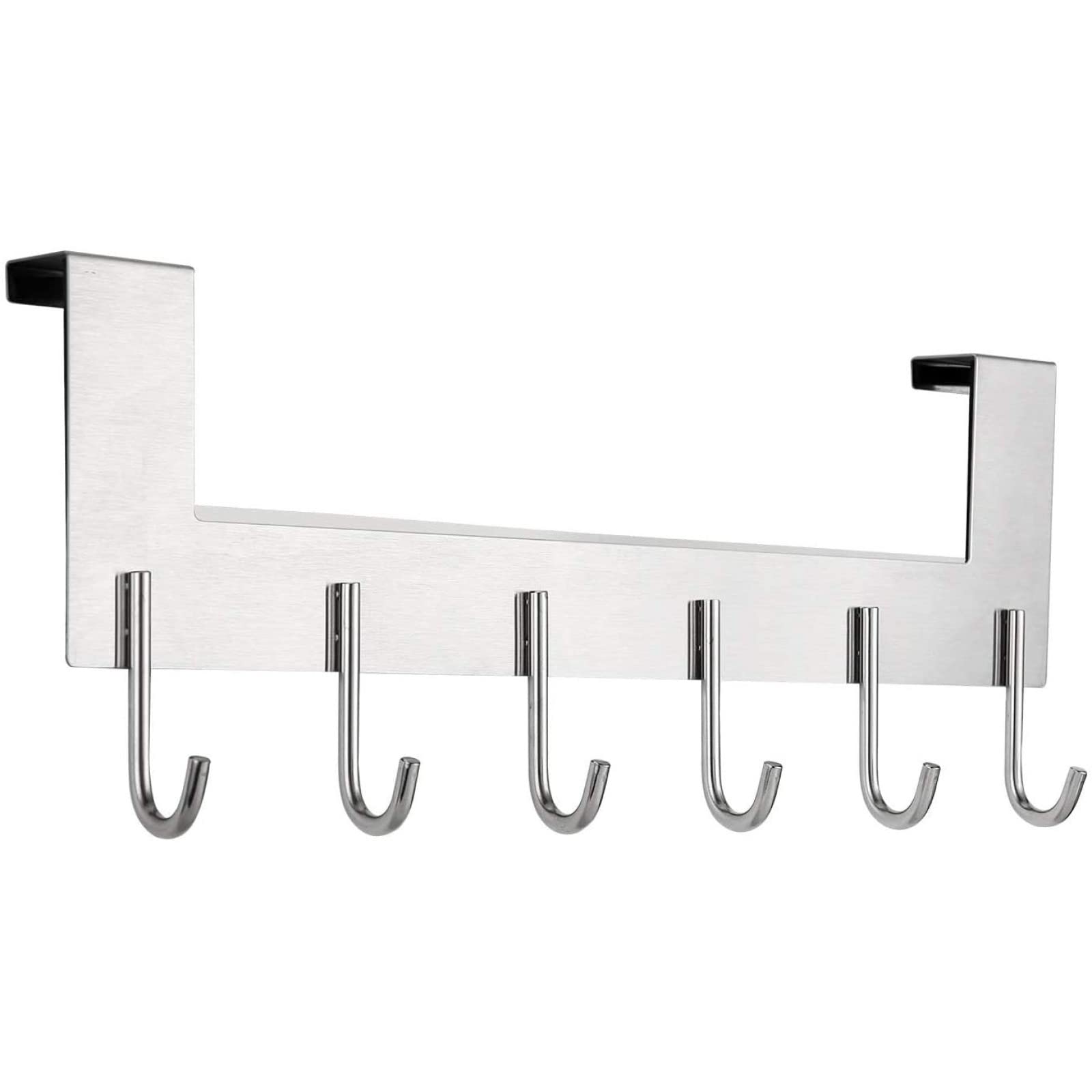 Stainless Steel Over The Door Towel Rack - No Drill Door Hanger with 6 Hooks, Fits Doors Up to 4cm Thick - Perfect for Bathroom, Kitchen, Bedroom & Closet Organization
