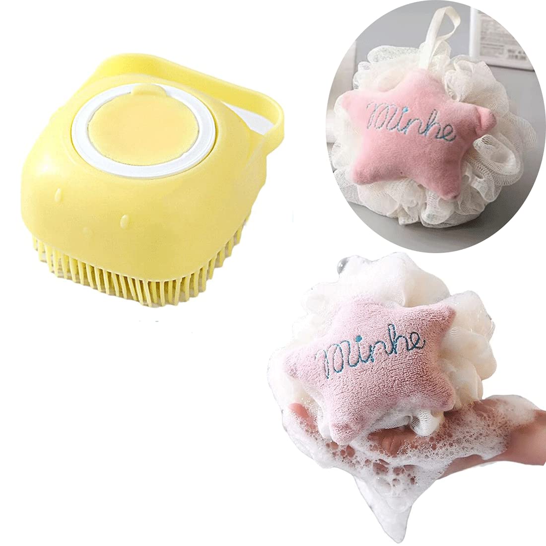 Reusable Silicone Body Brush with Shower Gel Dispenser - Soft Exfoliating Bath Massage Brush for Men, Women & Kids - Pet-Friendly Shower Loofah (Yellow) | Perfect for Spa Days, Gentle Skin Exfoliation & Relaxing Bath Time