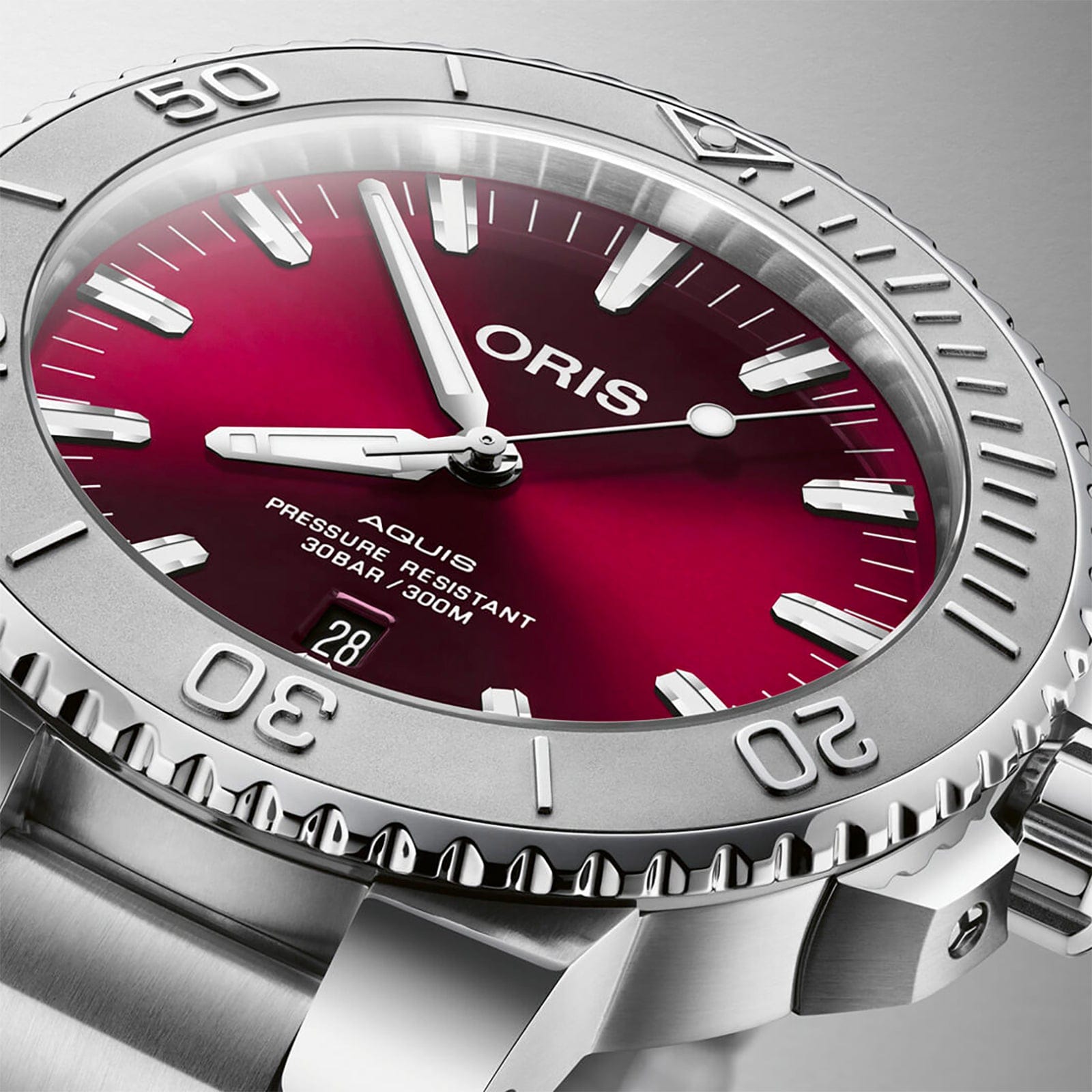 Aquis Date Relief Cherry Edition 43.5mm Automatic Dive Watch - Waterproof Luxury Timepiece for Men, Perfect for Diving, Swimming & Outdoor Adventures