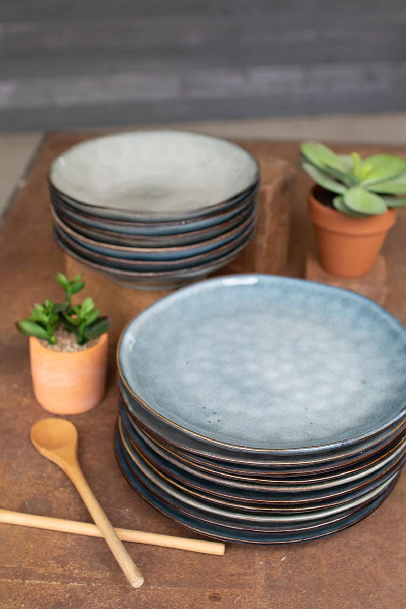 Premium KALALOU CTE1000 Ceramic Dinnerware Set - 2 Plates & 2 Bowls in Elegant Blue | Durable Porcelain for Everyday Dining, Entertaining & Gift Giving