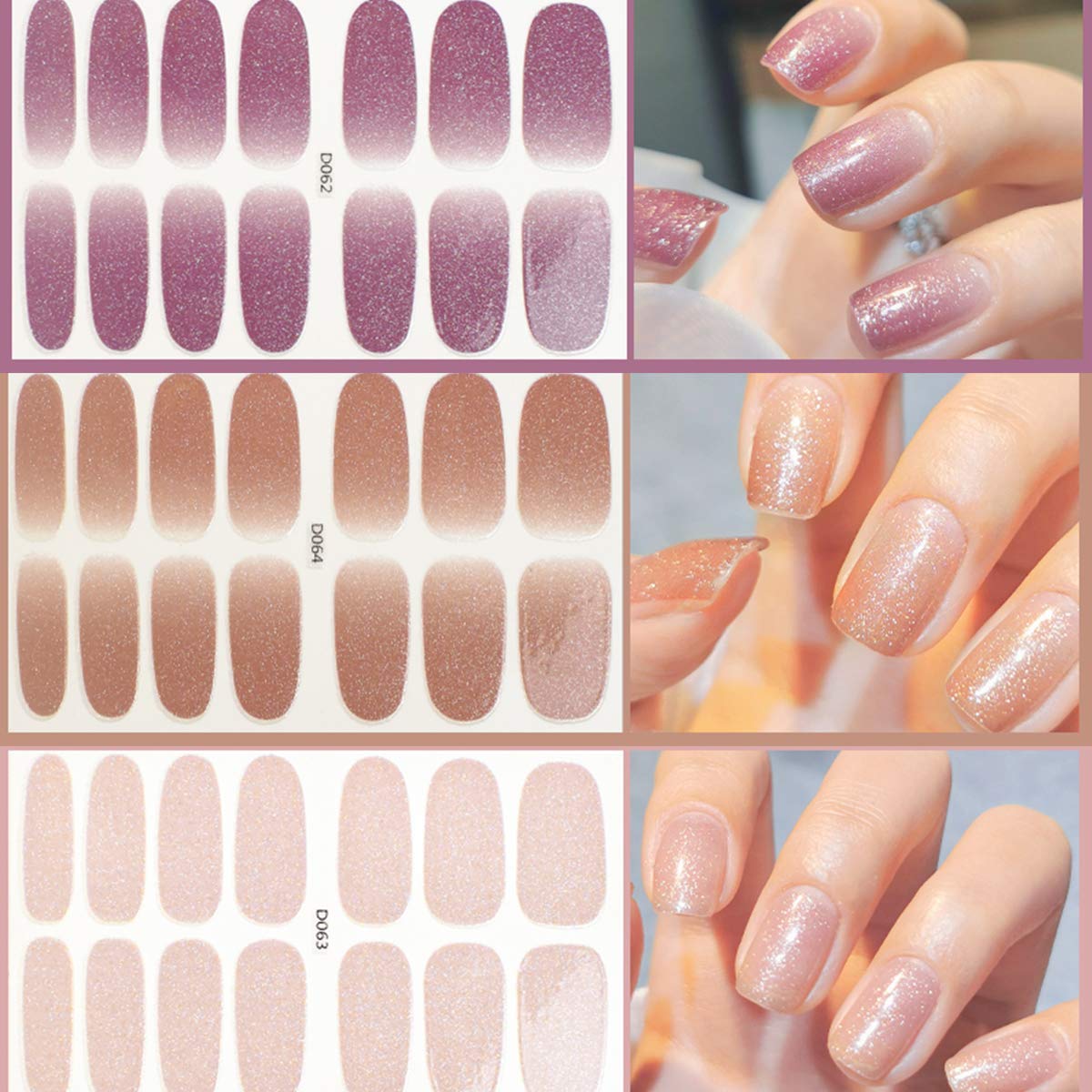 8 Sheets Pink Glitter Nail Wraps - Self-Adhesive Full Nail Strips for Women, Nail Art Polish Stickers, Solid Color Nail Decals - Perfect for Parties, Weddings & Everyday Manicures