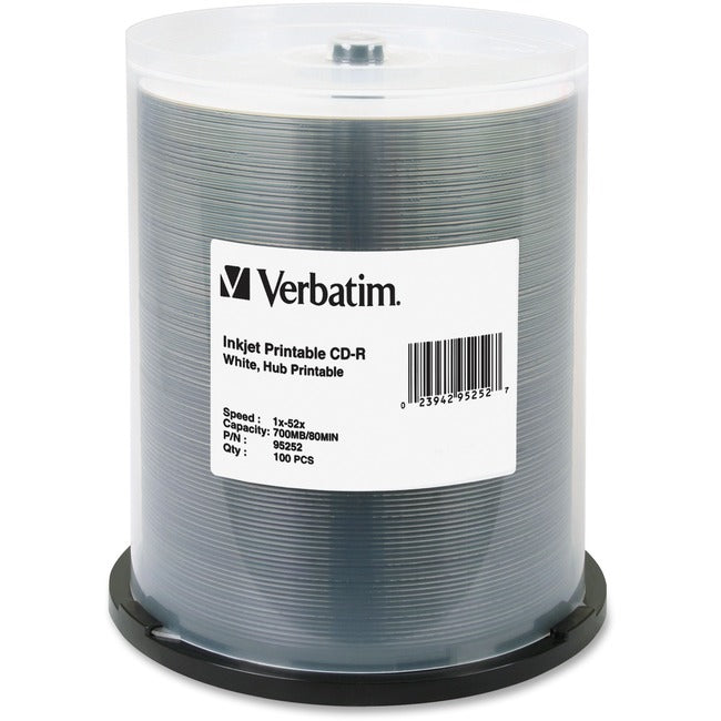 100-Pack CD-R 80Min 700MB 52X Speed with Inkjet Printable Hub - Ideal for Data Storage, Music Recording & Office Use