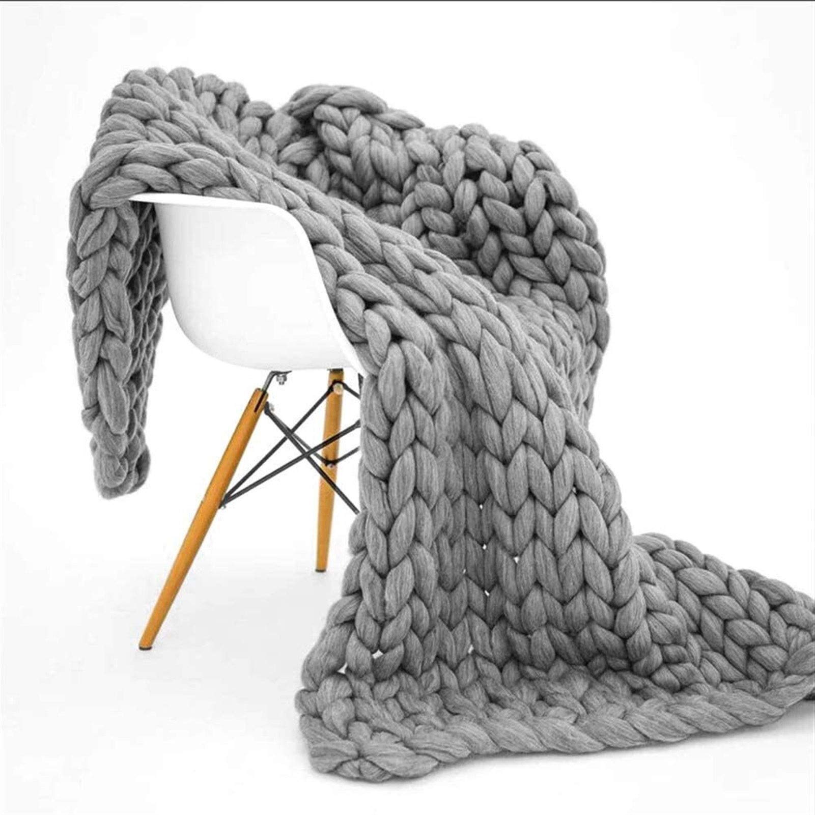 Chunky Knit Blanket - Soft & Cozy Handmade Yarn Throw for Sofa, Chair, Bed - 60×80in (150×200cm) Gray - Perfect for Living Room, Nursery, Office & Yoga - Warm Gift Idea for Pet Owners & Baby Showers