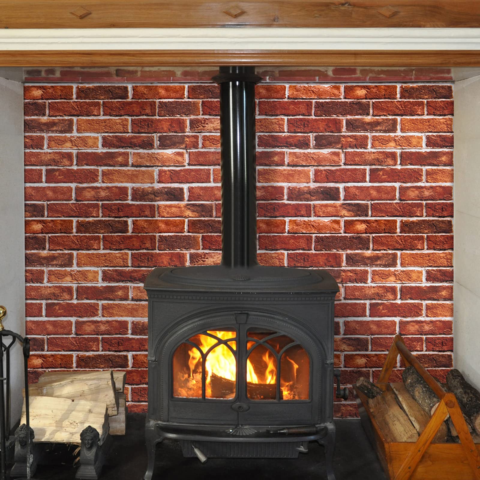 Red Faux Brick Peel and Stick Wallpaper - 3D Self-Adhesive Contact Paper (17.71
