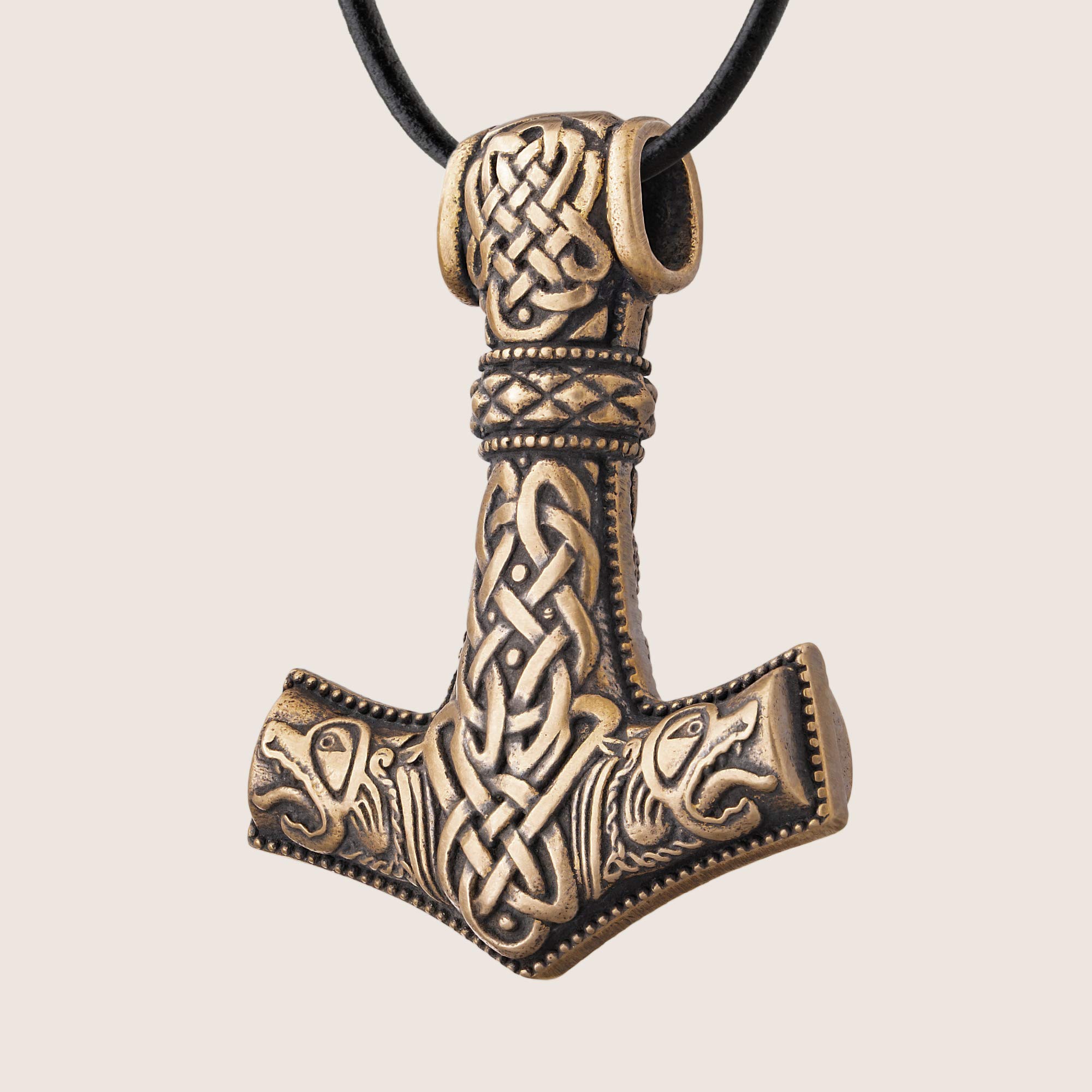 Mjolnir Pendant Necklace with Wolves Design - Thor's Hammer Viking Jewelry for Men & Women - Norse Scandinavian Nordic Style Gift - Perfect for Cosplay, LARP, and Viking Enthusiasts