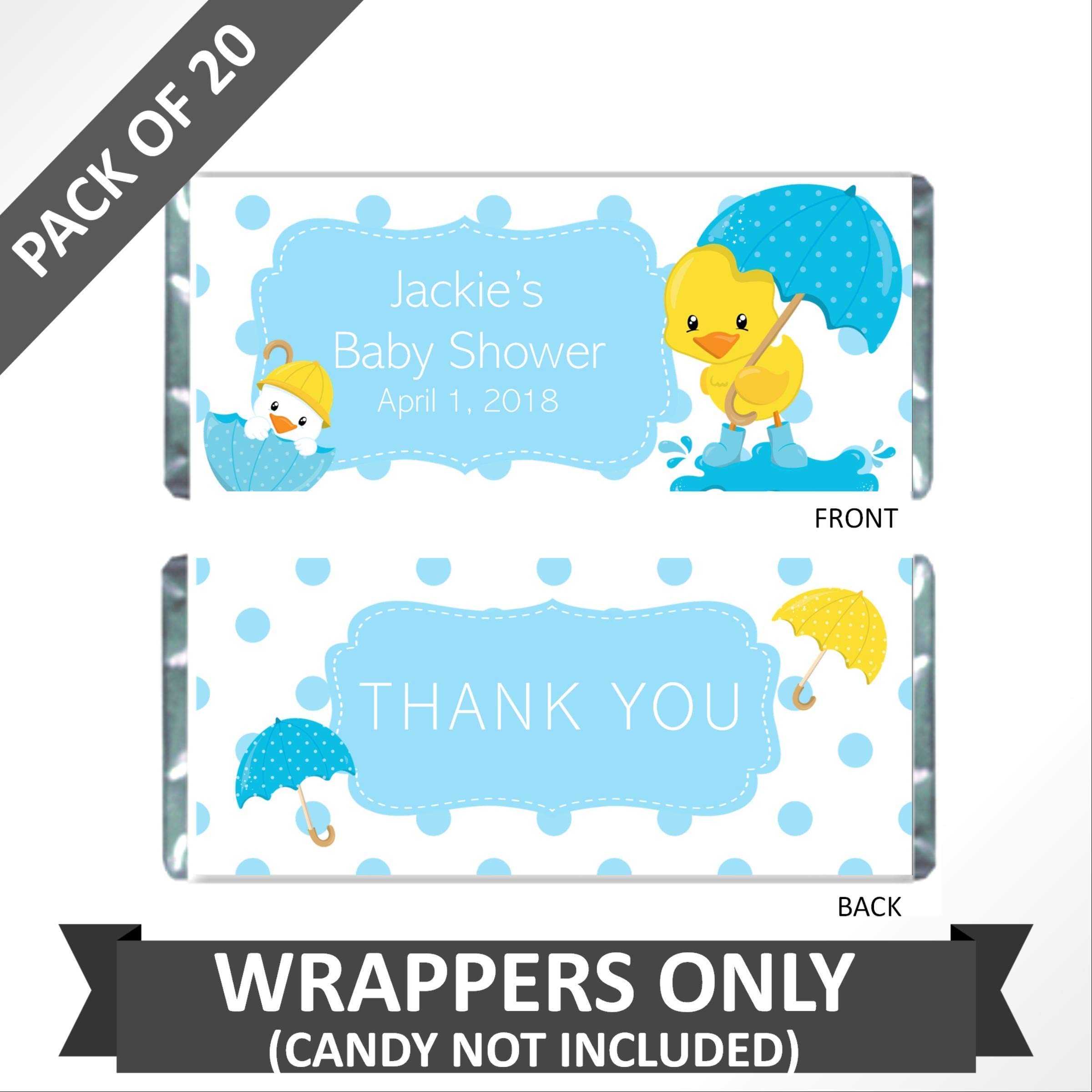 Personalized Duck Baby Shower Favors - 20 Custom Hershey Bar Candy Wrappers for Chocolate - Perfect for Gender Reveal Parties & Newborn Celebrations