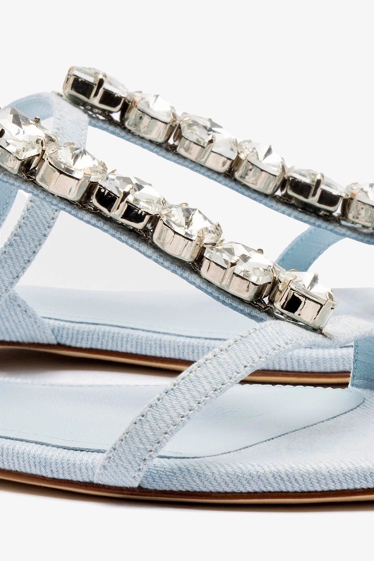 Calypso Women's Flat Sandal with Maya Denim & Crystal Embellishments - Comfortable Summer Beach Shoes for Vacation & Casual Outings