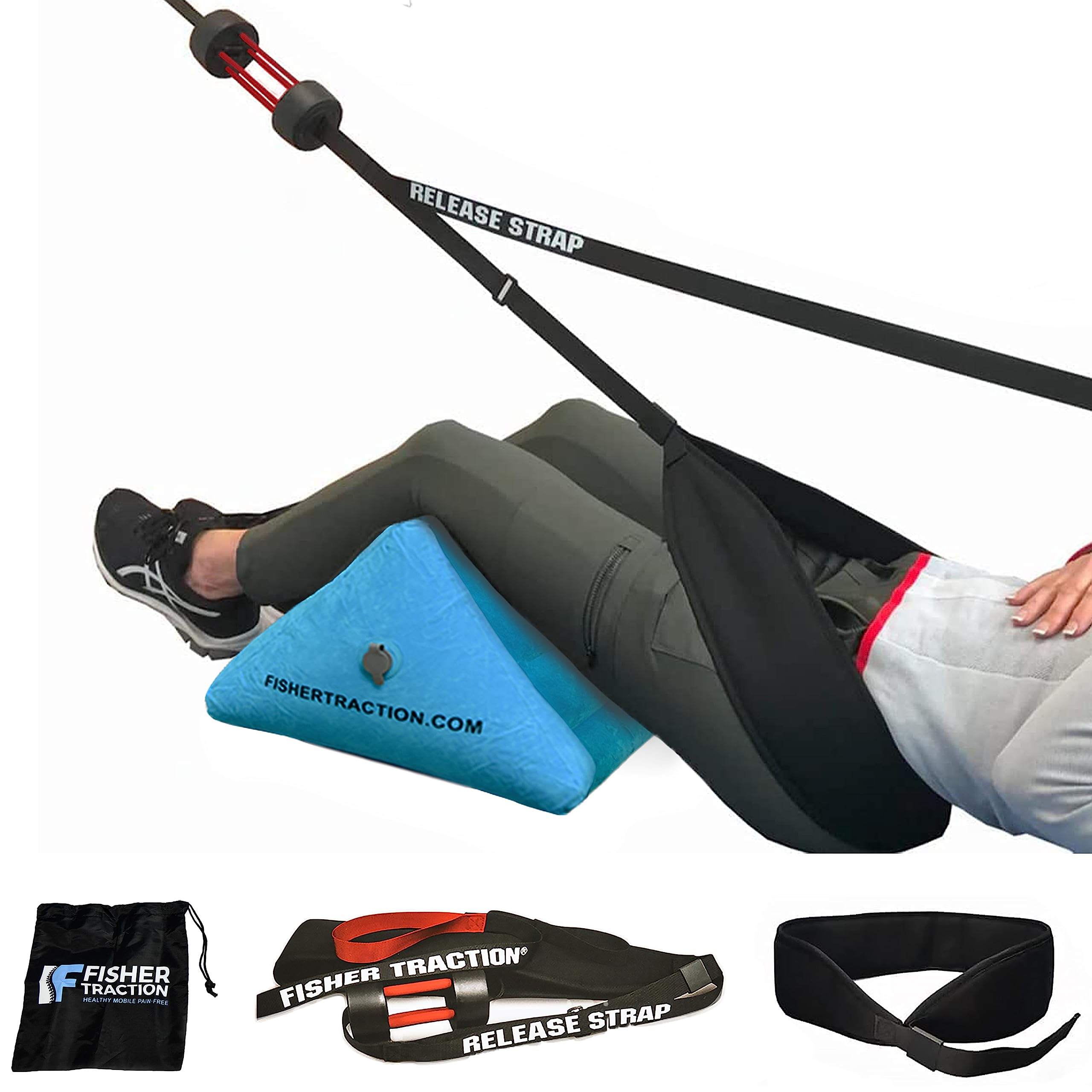 Fisher Traction® Back Pain Relief Device for Pinched Nerves & Herniated Discs | Portable Lumbar Decompression & Spine Traction System with Wedge | Home Use for Sciatica, Slipped Disc & Chronic Back Pain
