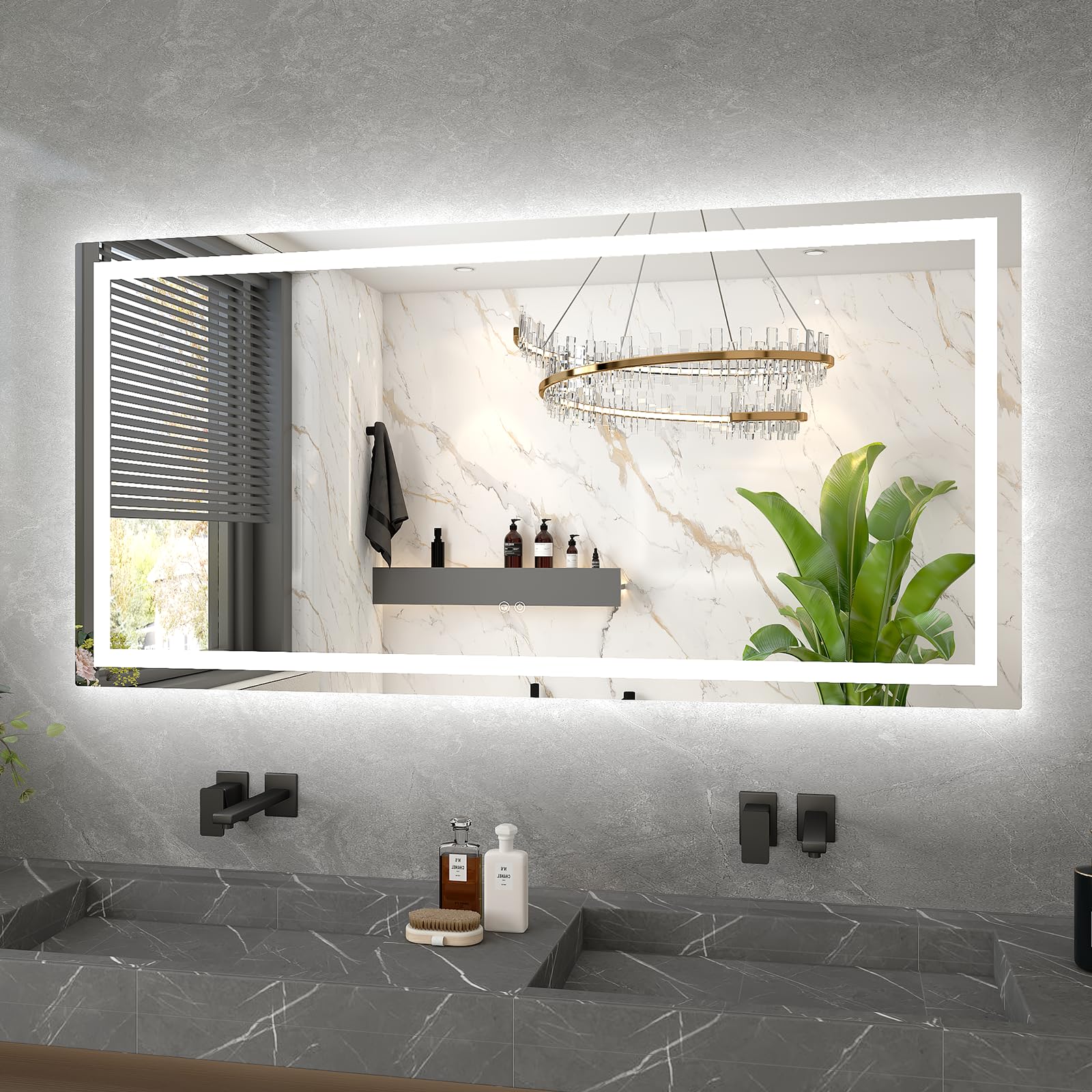 60x30 Inch Dimmable LED Bathroom Mirror with Anti-Fog & 3 Color Light Modes - Smart Memory Function, Front & Backlit Vanity Mirror for Makeup, Shaving, and Home Decor - Tempered Glass Safety Design