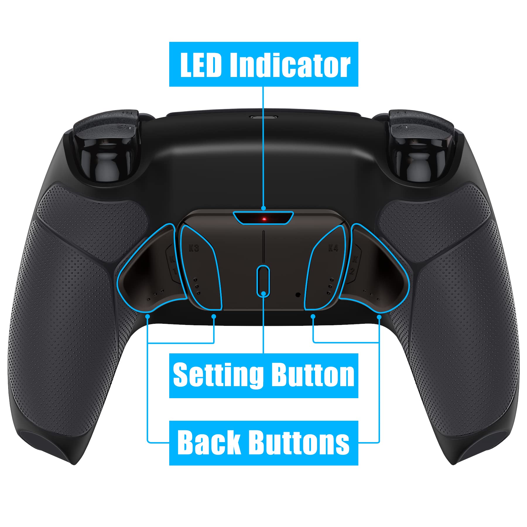 eXtremeRate Programmable RISE4 Metal Remap Kit for PS5 Controller BDM-030/040/050 - Remapping Board, Rubberized Grip Backplate Case & Metal Back Paddles (Black) - Perfect for Competitive Gaming & Custom Controller Setup