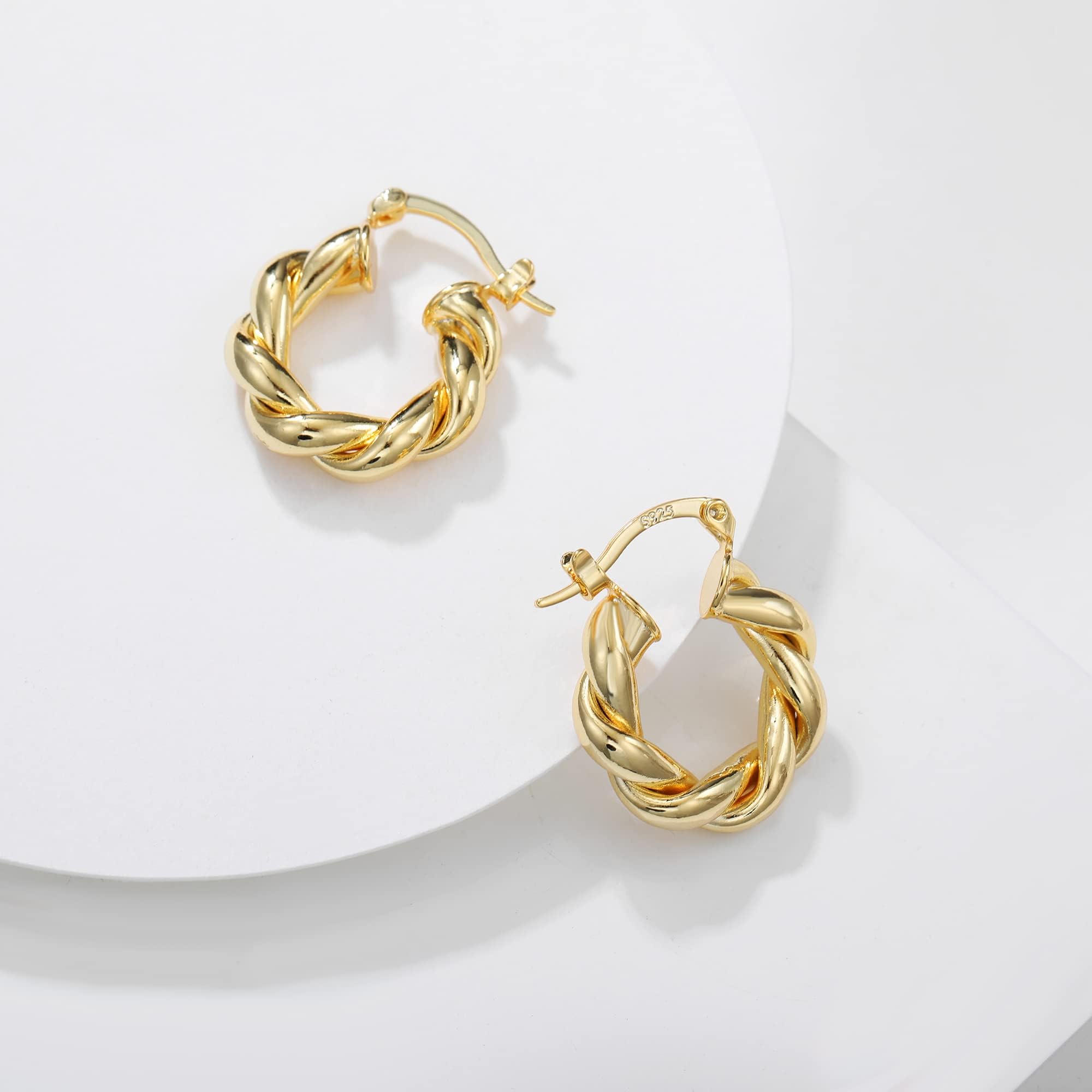 Twisted Gold Hoop Earrings for Women - Thick Chunky Hypoallergenic Vintage Twist Hoops - Perfect for Parties, Weddings & Everyday Wear