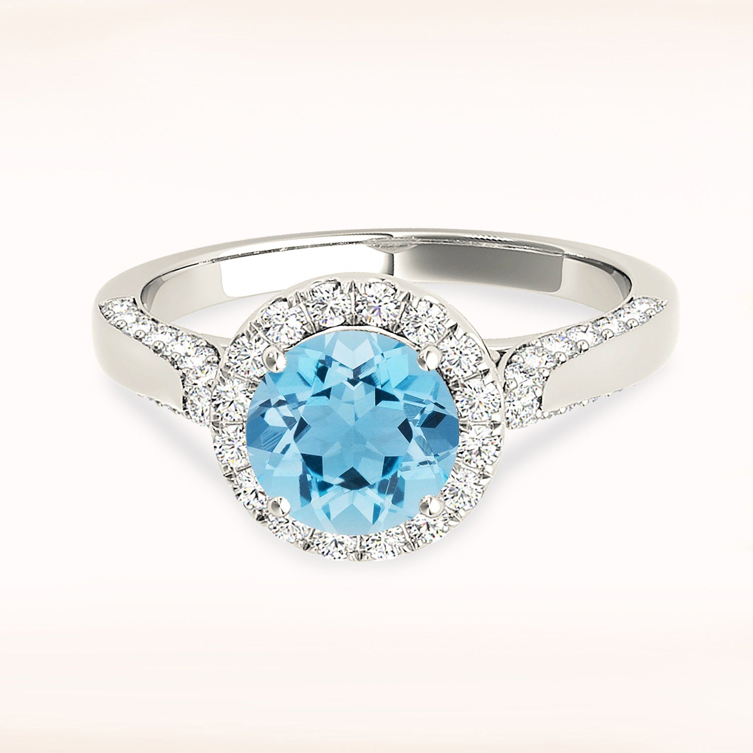 1.75 Carat Genuine Aquamarine Engagement Ring with Diamond Halo & Side Stones - Perfect for Weddings, Anniversaries & Special Occasions