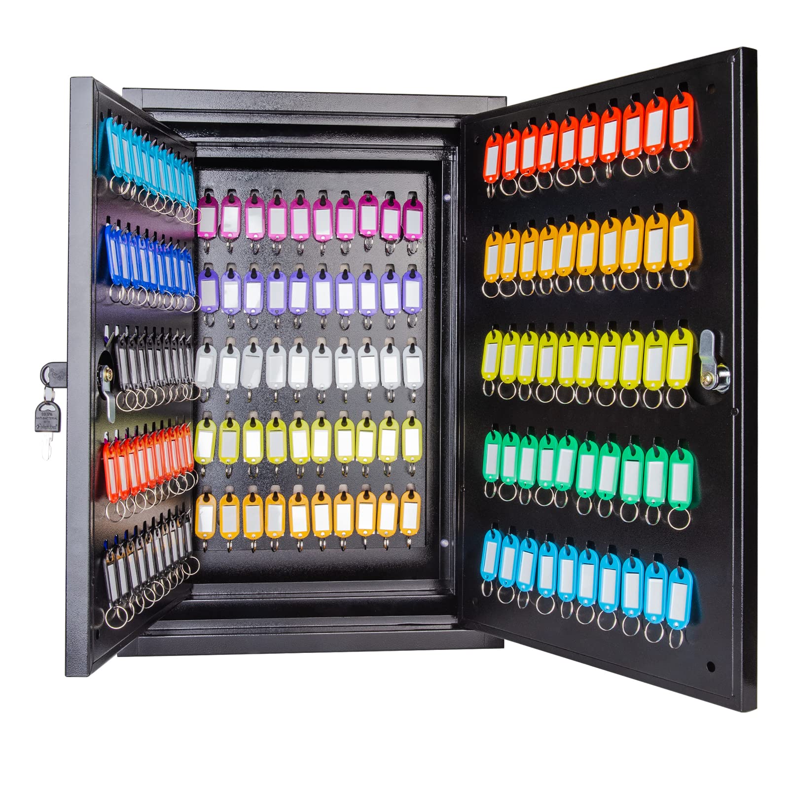 Wall Mount Key Organizer with 200 Hooks & Secure Key Lock Box - Durable Key Storage Cabinet for Home, Office, Hotel & Car Keys - Perfect for Property Managers, Landlords & Key Control Security (Black)