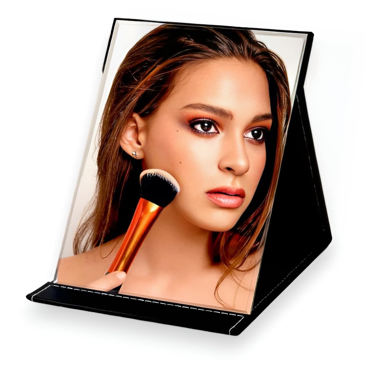 ONICORN Portable Folding Makeup Mirror with Stand - Adjustable Rotation Vanity Mirror for Table Desk, Bathroom & Travel - Perfect for Shower Shaving & Makeup Application (Black, Tabletop Mount, Unframed, Rectangular) - Ideal for Home, Salon & On-the-Go Beauty Routines