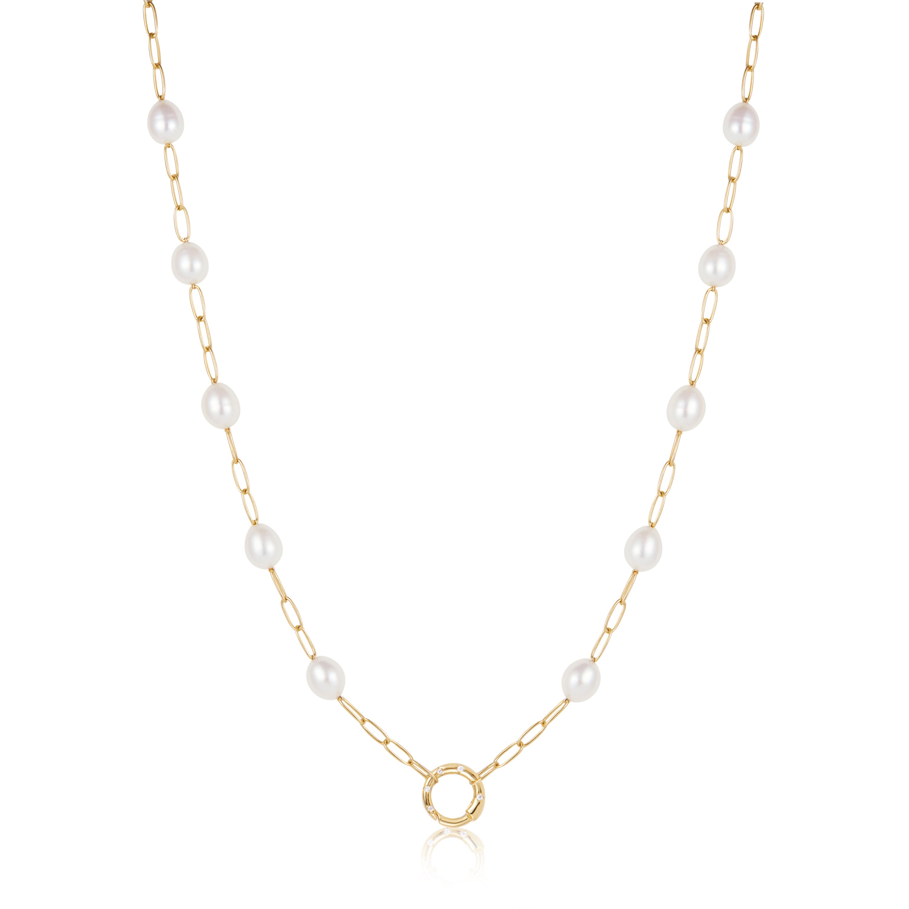14K Gold Pearl Chain Charm Connector Necklace for Women - Elegant Layering Jewelry for Weddings, Parties & Everyday Wear