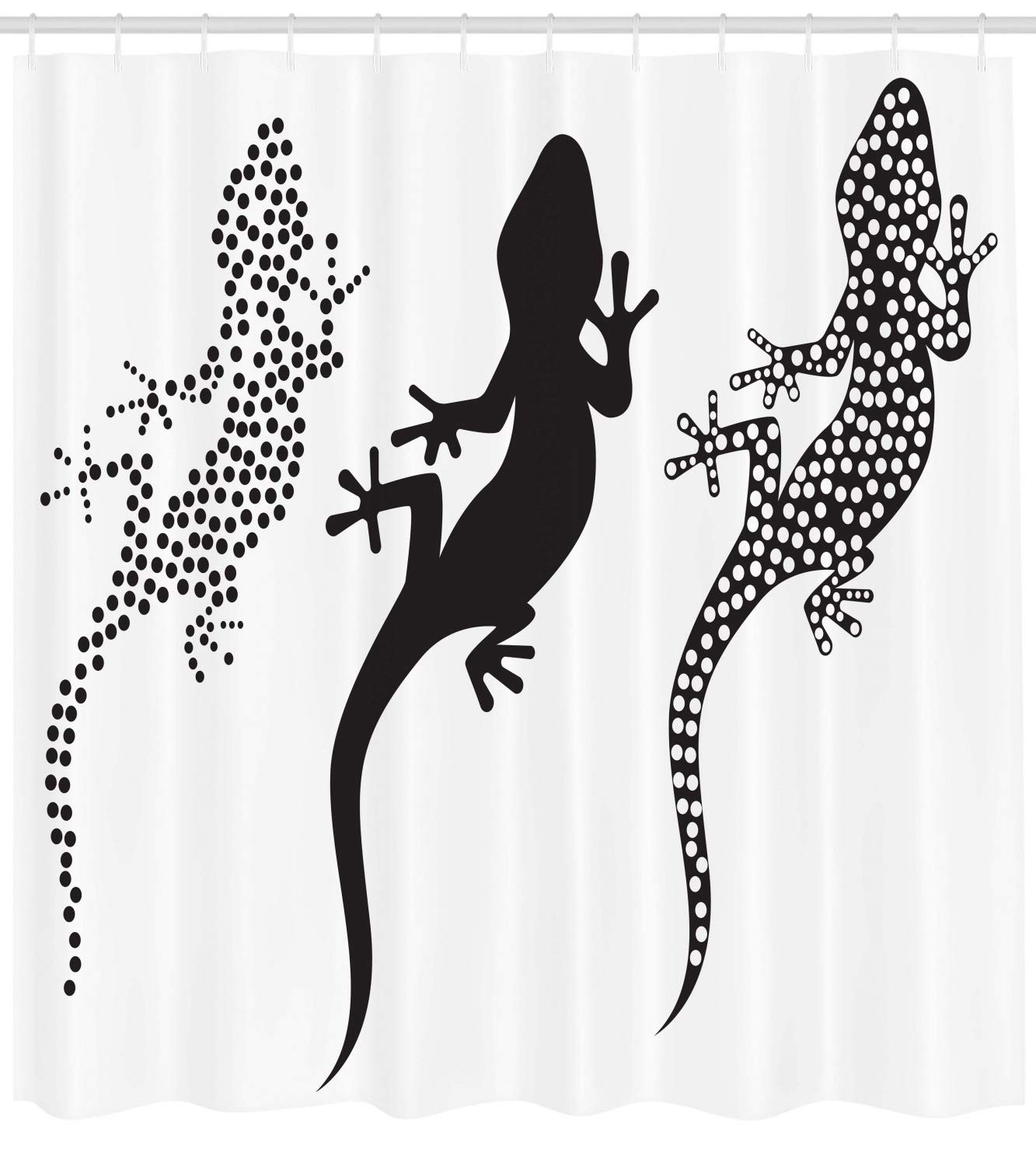 Ambesonne Salamander Shower Curtain - Unique 3 Chameleons Design in Monochrome & Polka Dots, 69x70 Inch Waterproof Fabric Bathroom Decor with Hooks, Charcoal Grey & White - Perfect for Kids' Bathroom, Reptile Lover's Home Decor & Modern Bathroom Styling