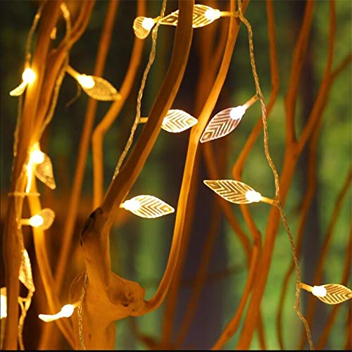 20 LED Decorative String Lights with Plastic Leaf - Battery Operated Fairy Lights for Holiday, Wedding, Christmas, Vase Flower Arrangement & Home Decor - Perfect for Indoor/Outdoor Party, Garden, Patio & Bedroom Lighting