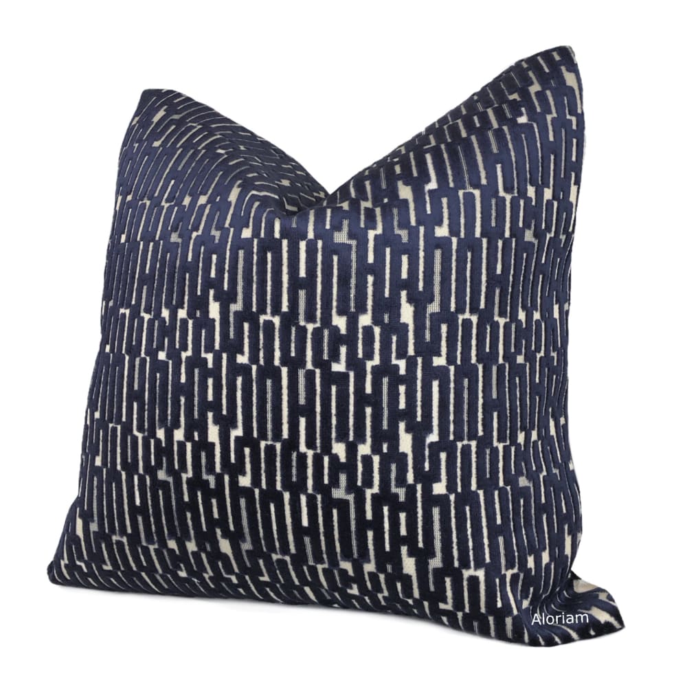 Lincoln Dark Ink Blue Geometric Velvet Pillow Cover - Decorative Throw Pillow Case for Sofa, Bed & Couch - 18x18 Inches Home Decor Accent