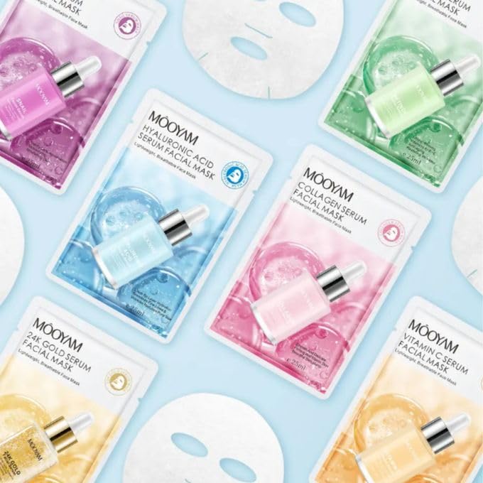 FYM Sheet Mask Set (5pc) - Natural Brightening Facial Mask for Glowing Skin | Hydrating & Revitalizing for Daily Skincare Routine