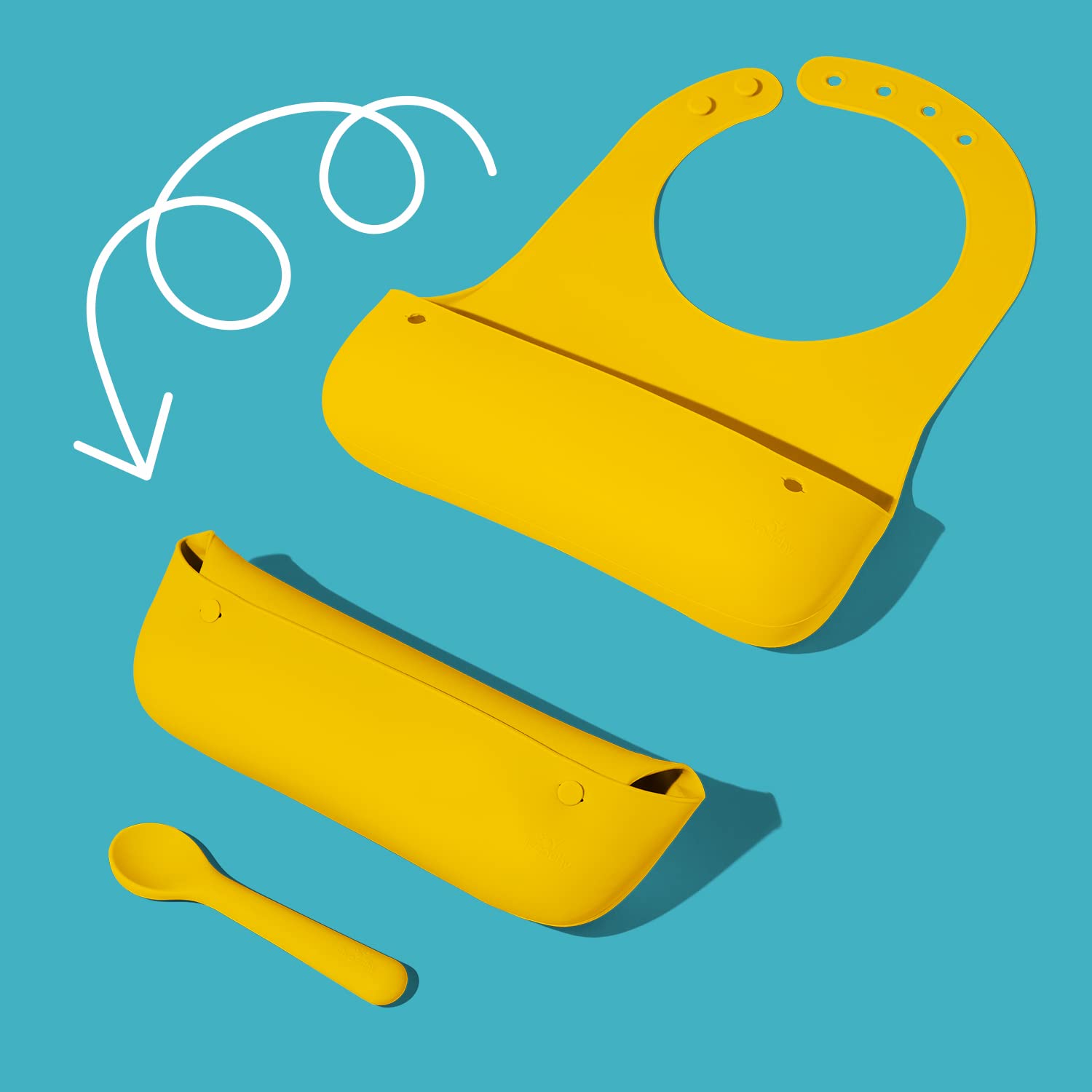 Avanchy Roll & Go Silicone Baby Bib with Spoon - BPA Free, Dishwasher Safe, Soft & Durable for Mess-Free Feeding - Perfect for Travel, Home & Restaurants