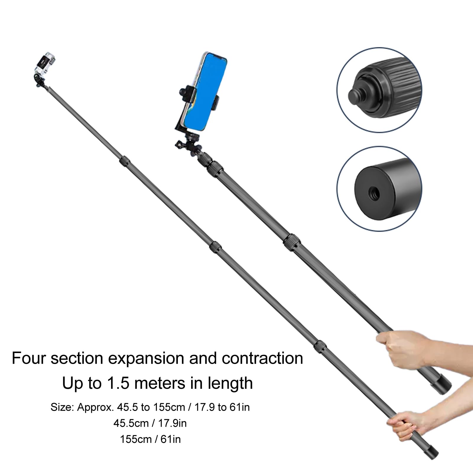 Carbon Fiber 4-Section Telescopic Camera Extension Pole - Lightweight Monopod Selfie Stick with 1/4