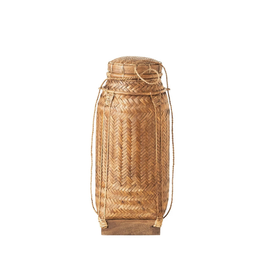 Natural Bamboo, Rattan & Wood Storage Container with Lid - Eco-Friendly Home Organization for Kitchen, Bathroom & Office Supplies