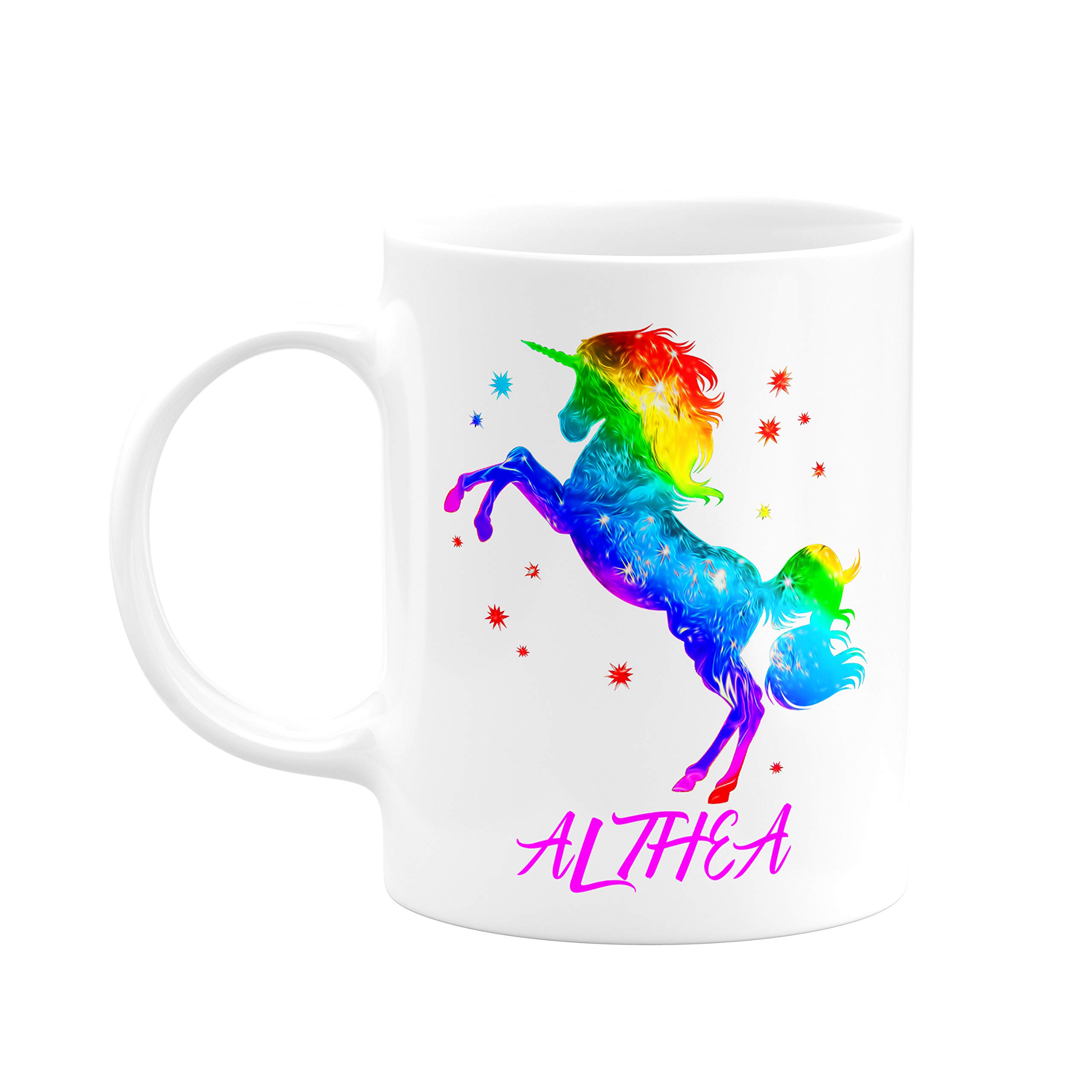 Personalized Rainbow Unicorn Coffee Mug with Name - 11Oz Custom Ceramic Cup with Matching Coaster - Perfect Gift for Birthday, Christmas & Office Use